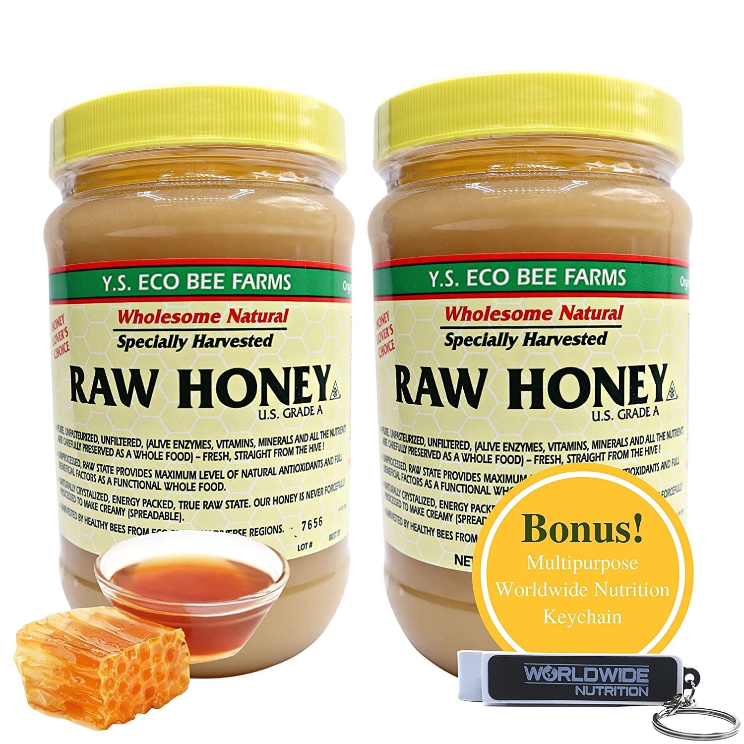 Y.S. Eco Bee Farms, Y.S. Organic Bee Farms, Wholesome Natural Raw Honey, Unpasteurized, Unfiltered, Fresh Raw State, Kosher, Pure, Natural, Healthy, Safe, Gluten Free, Specially Harvested, 22oz - 2pk
