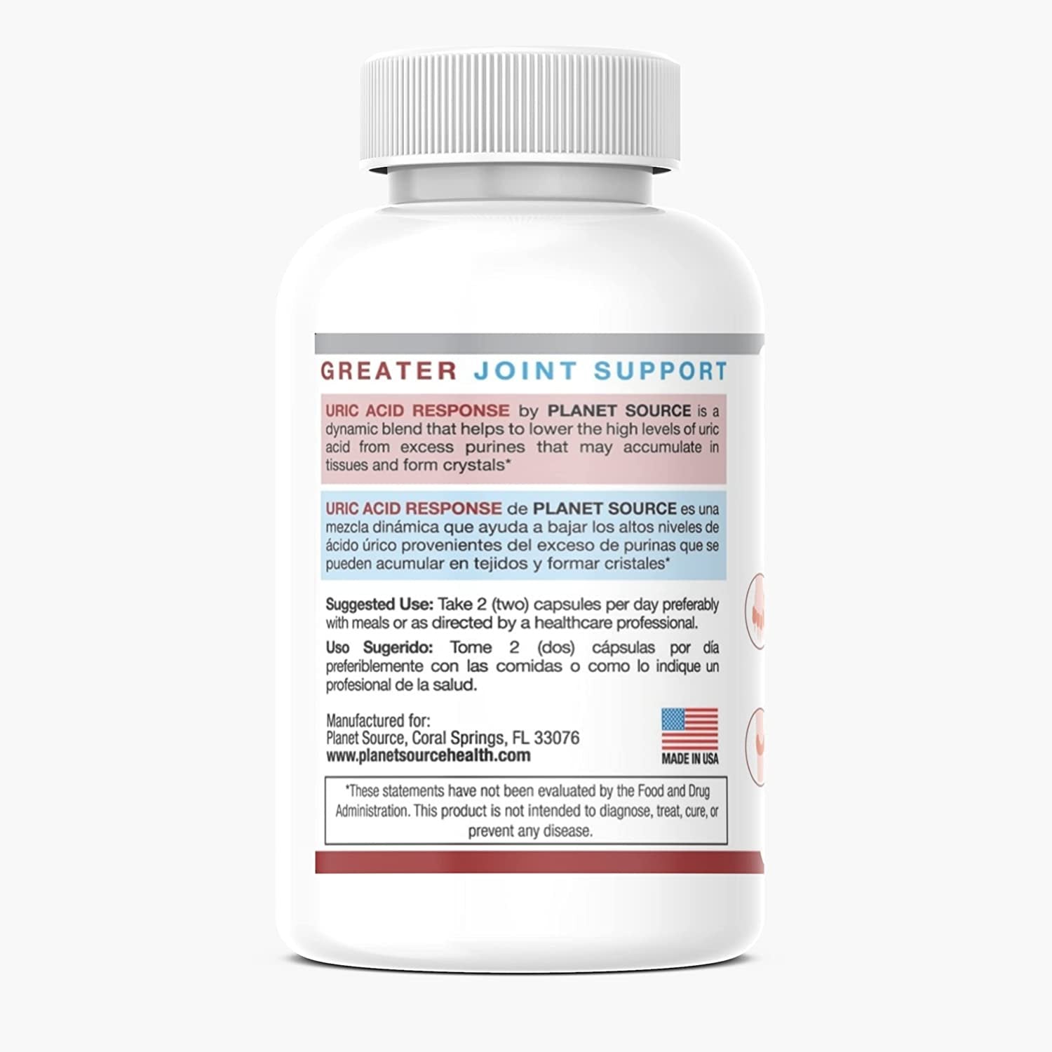 Planet Source Uric Acid Response Dietary Supplement - 60 Count Capsules 30 Servings Per Container - Uric Acid Cleanse Supplement for Kidney and Joint Support - Gluten Free, Vegan Friendly