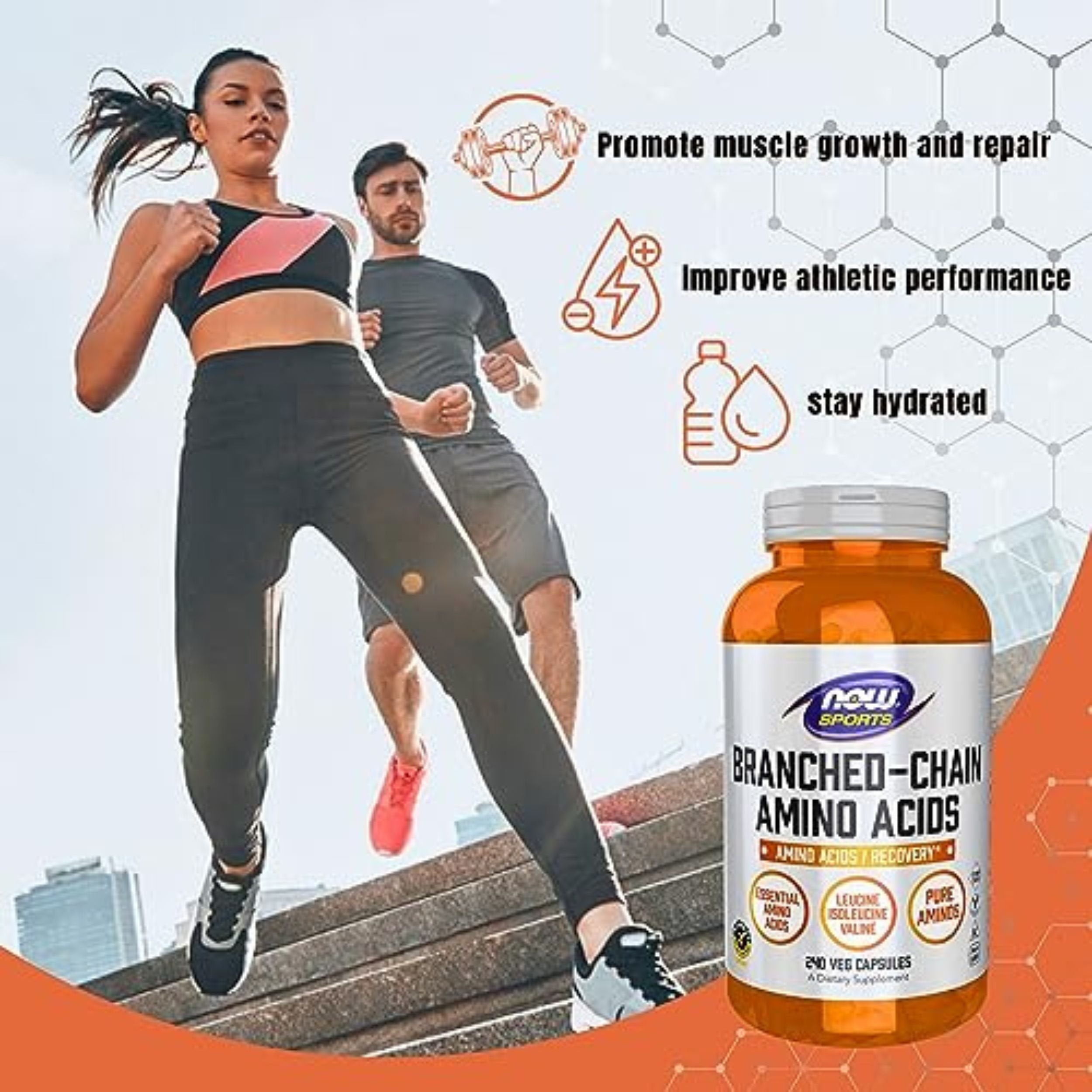Now Sports Nutrition Branched Chain Amino Acids with Leucine, Isoleucine, and Valine - 240 Veg Capsules for Enhanced Recovery and Immune Function