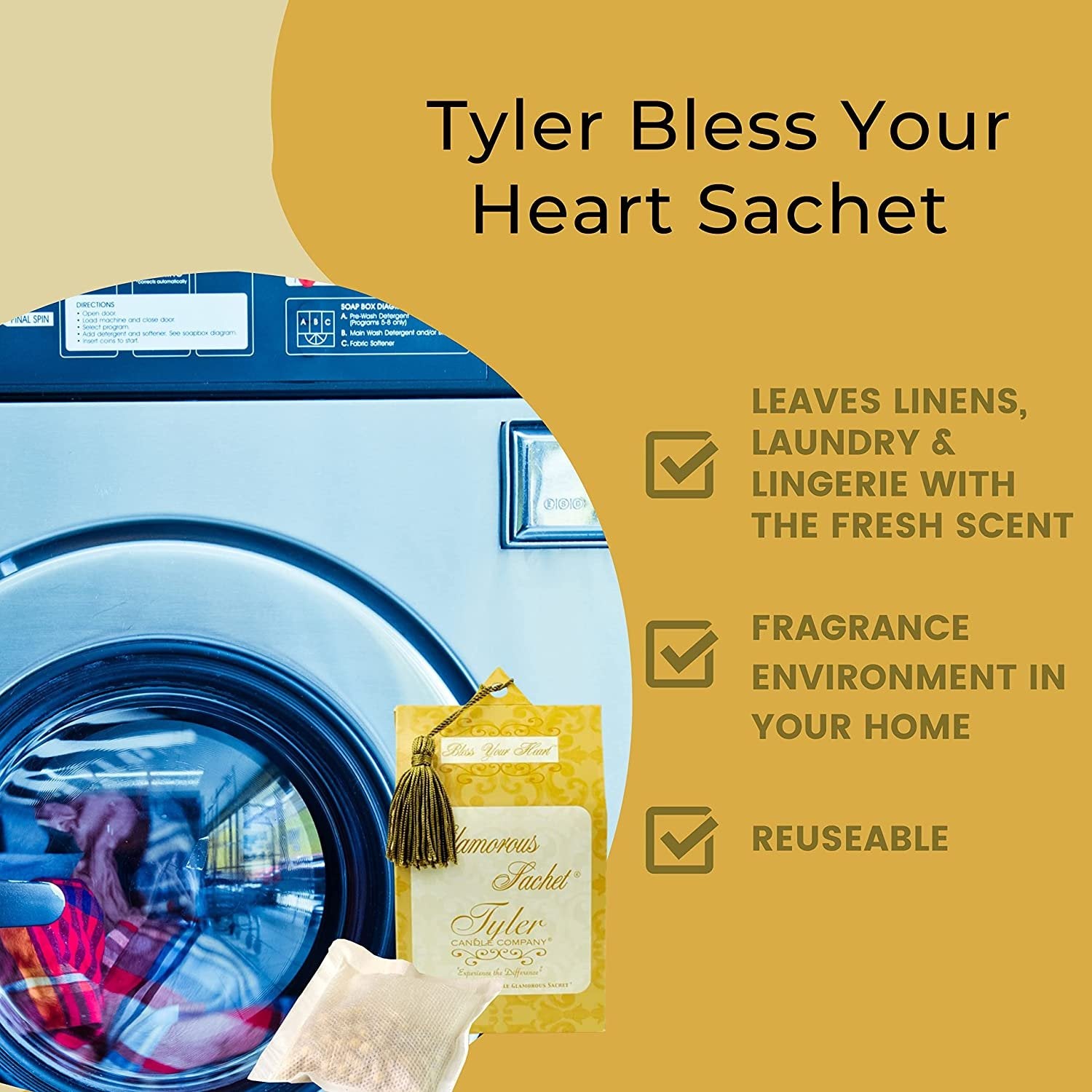 Tyler Candle Company Bless Your Heart Dryer Sheet Sachets - Glamorous Reusable Dryer Sheets - Sachets for Drawers and Closets - 2 Pack of 4 Sachets, Dryer, Home, or Personal Sachet, w Bonus Key Chain