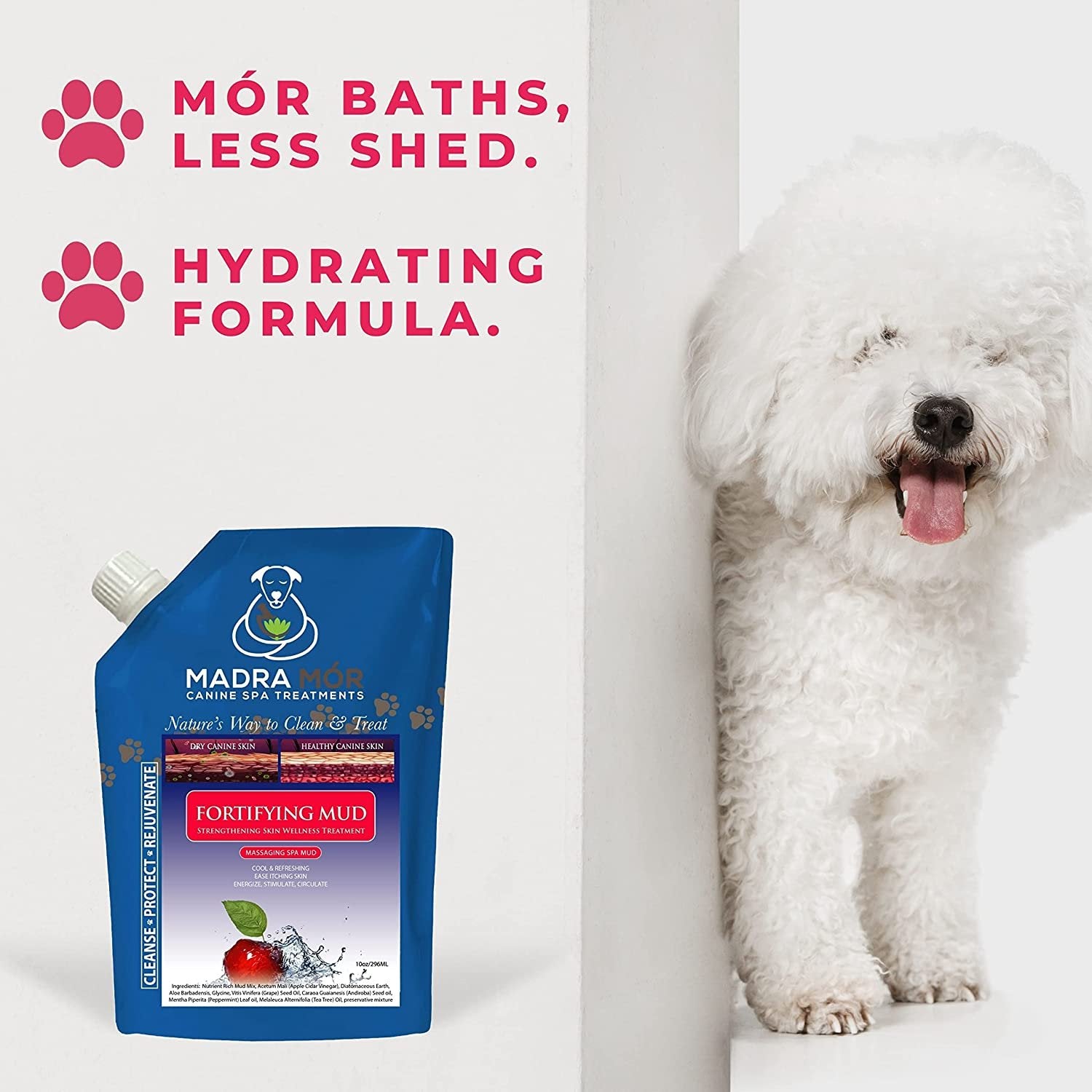 Madra Mor Dog Essentials Fortifying Spa Mud | Dog Wash | Dog Grooming | Dry Skin for Dogs Treatment | Dog Bath | Dog Coat Skin Care Products | 10oz Pouch w Worldwide Nutrition Multi Purpose Key Chain