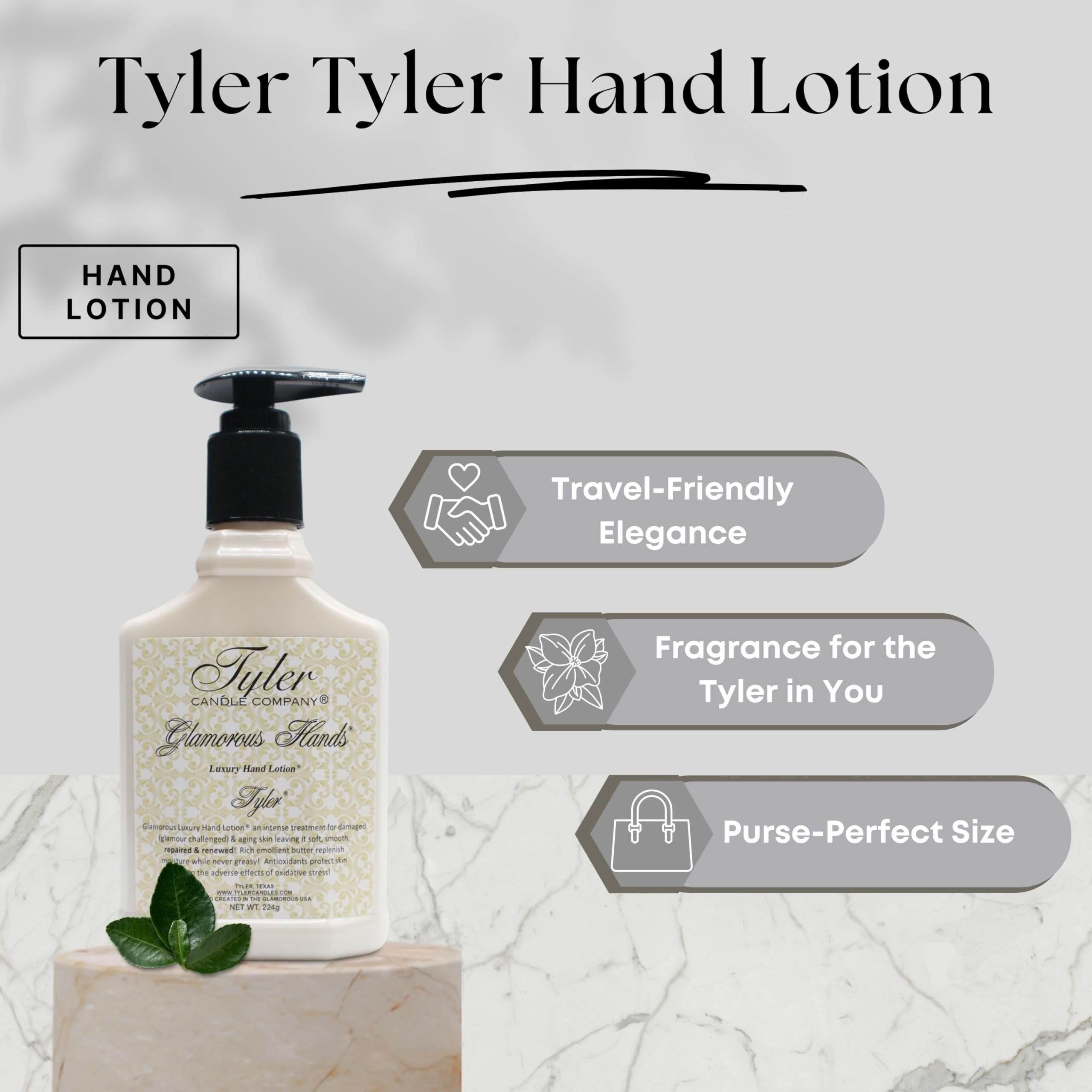 Tyler Hand Lotion - Tyler Scented and Small Hand Cream For Dry Hands with Moisture-Boosting Skin - 8 Oz Travel Size Luxury Hand Lotion and Multi-Purpose Key Chain