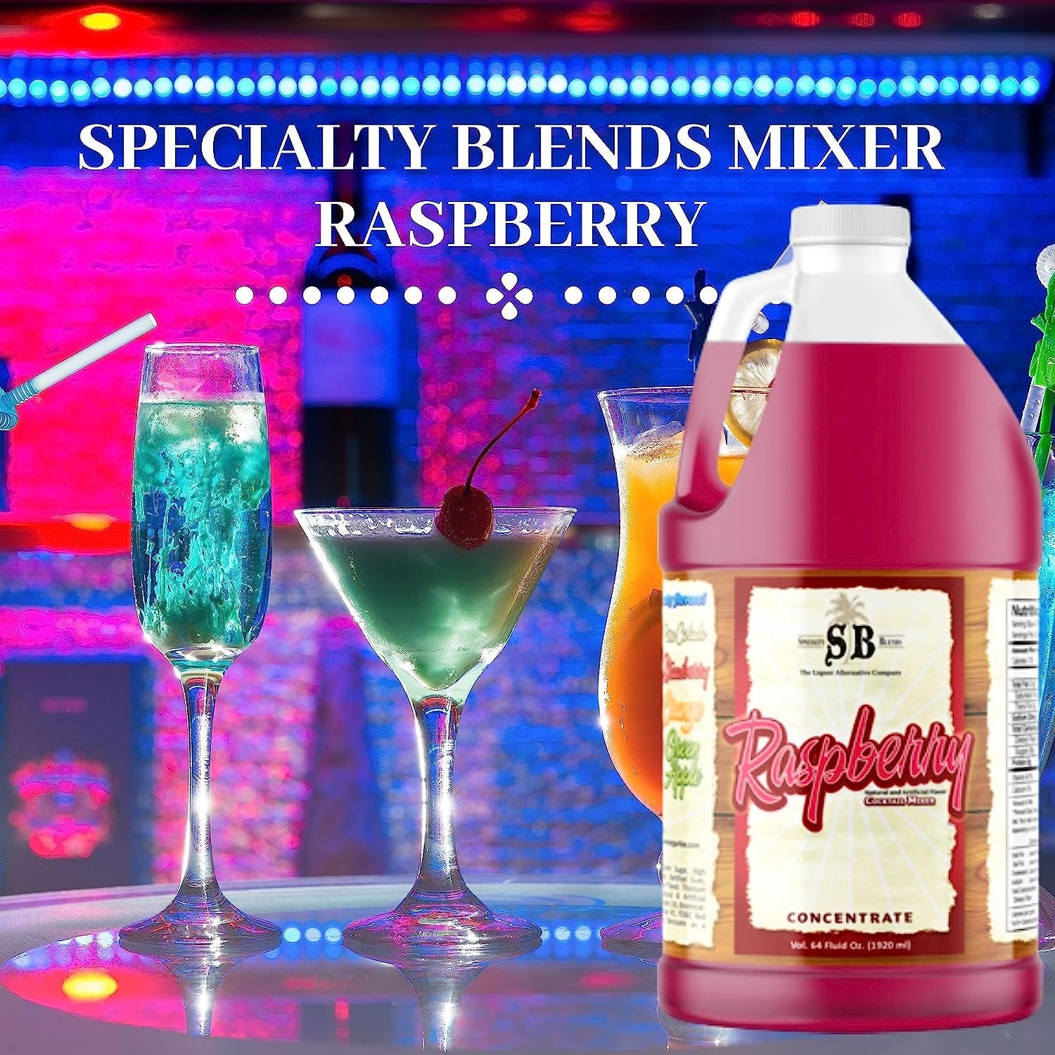 Specialty Blends Raspberry Flavored Syrup Cocktail Mixer Concentrate, Made with Organic Raspberry Flavor Syrups For Drinks, 1/2 Gallon, Pack of 1 - w/ Bonus Worldwide Nutrition Multi Purpose Key Chain