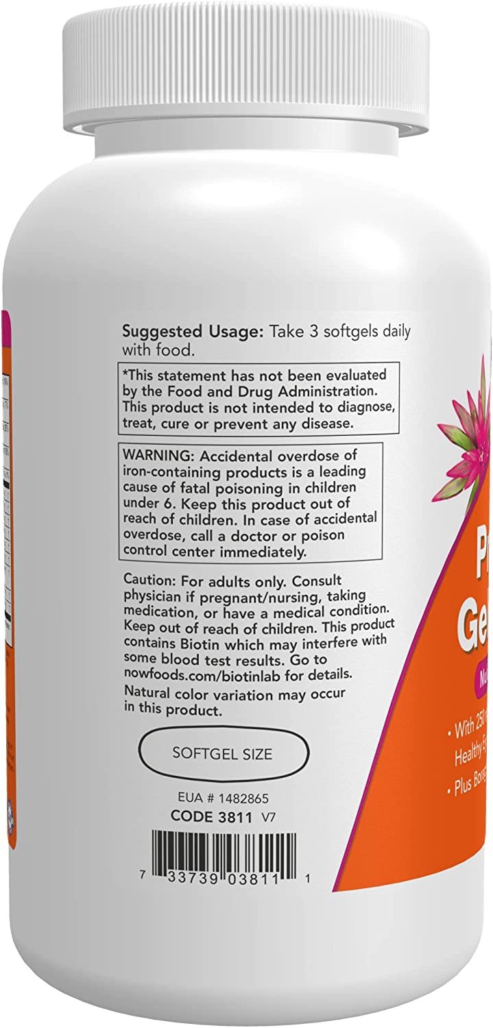 NOW Supplements, Prenatal Gels + DHA with 250 mg DHA per serving, plus Borage Oil (GLA), 180 Softgels