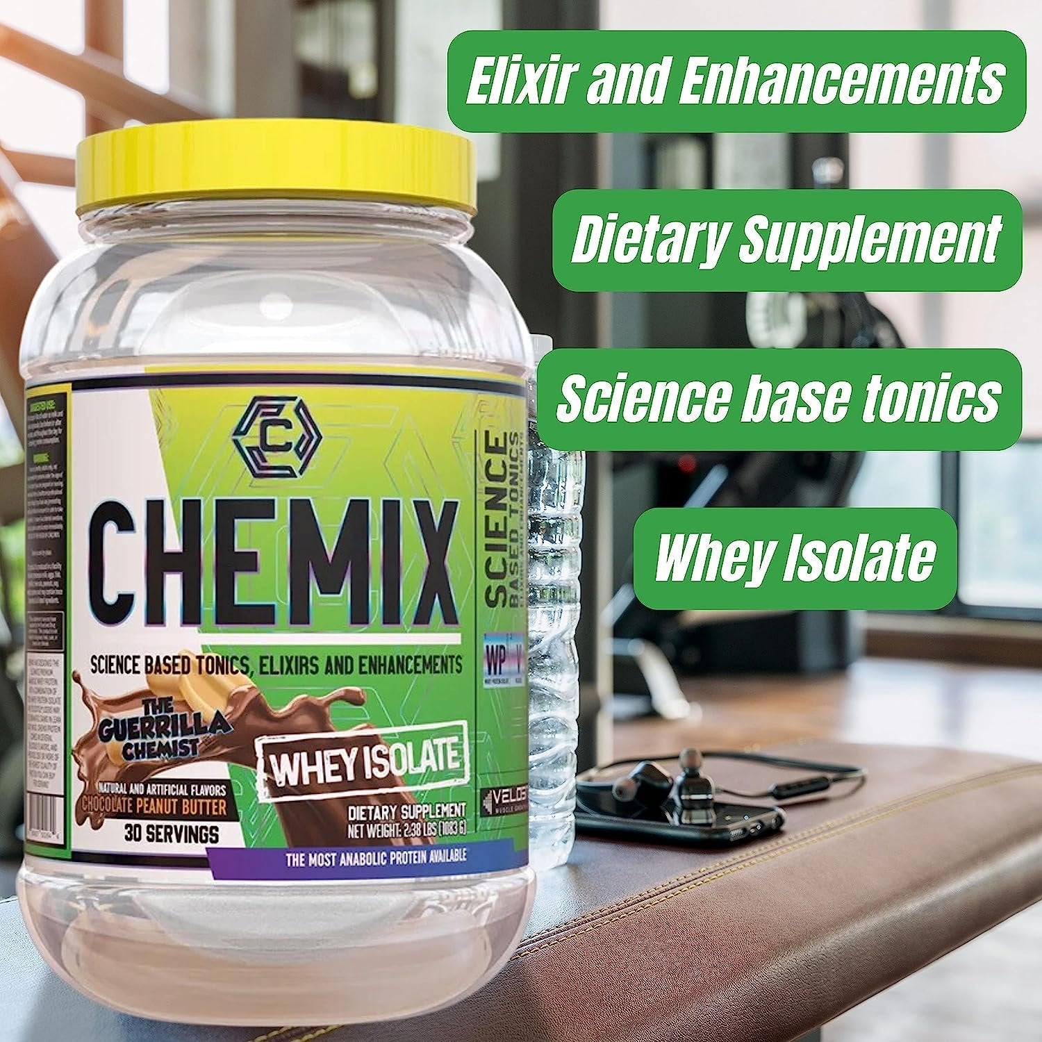 Chemix Whey Protein Isolate Chocolate Peanut Butter Flavor- Pure Whey Protein Powder 2Lb (30 Servings) - with Bonus worldwidenutrition Multi Purpose Key Chain