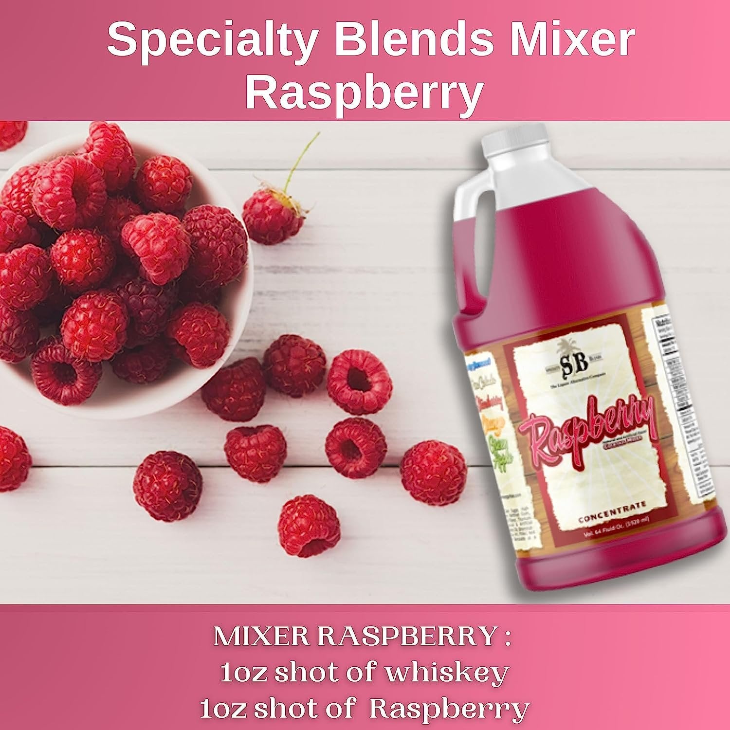 Specialty Blends Raspberry Flavored Syrup Cocktail Mixer Concentrate, Made with Organic Raspberry Flavor Syrups For Drinks, 1/2 Gallon, Pack of 1 - w/ Bonus Worldwide Nutrition Multi Purpose Key Chain
