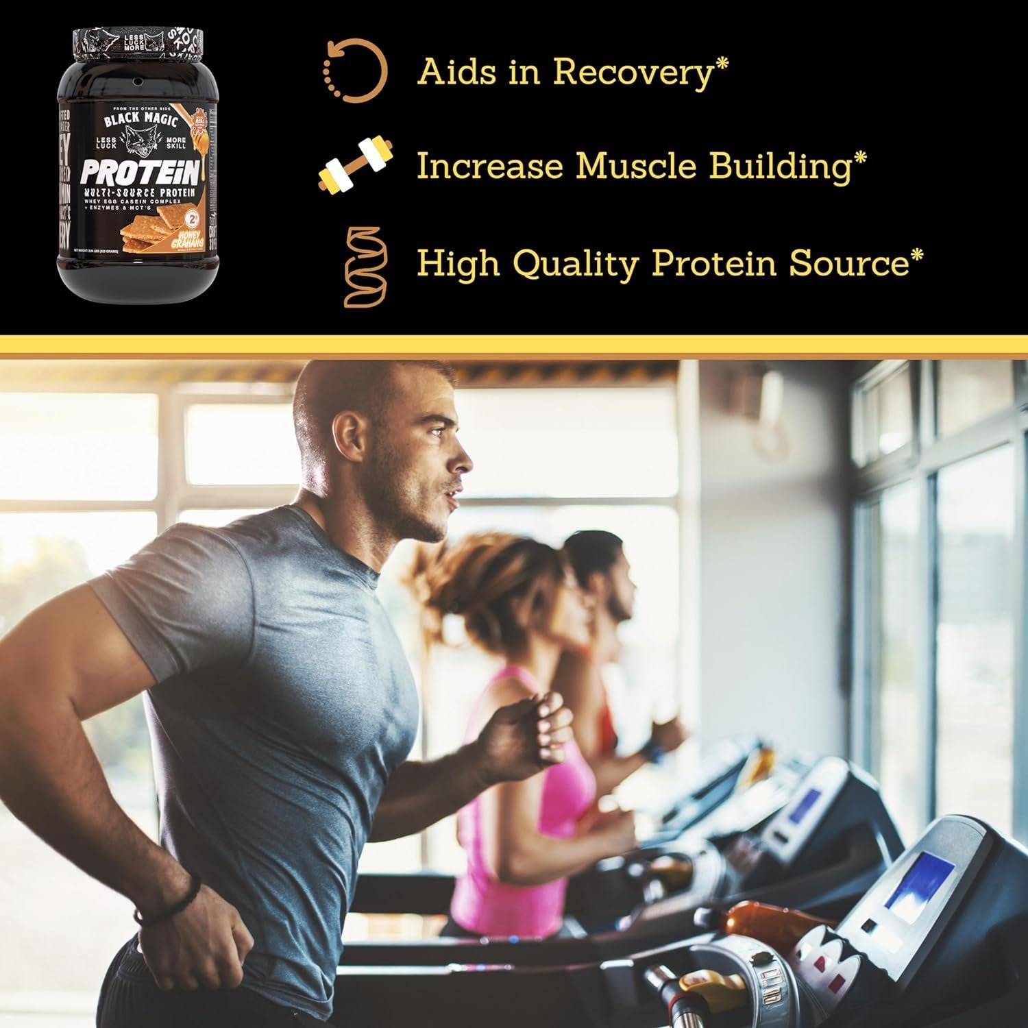 Black Magic Multi-Source Protein - Whey, Egg, and Casein Complex with Enzymes & MCT Powder - Pre Workout and Post Workout - Honey Grahms Protein Powder - 24g Protein - 2 LB with Bonus Key Chain