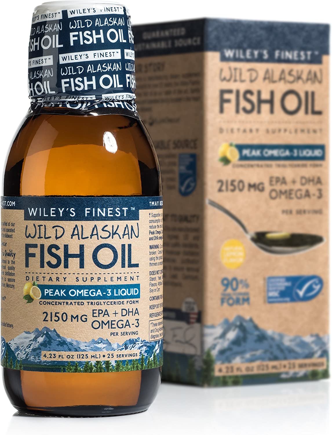 Wiley's Finest Wild Alaskan Fish Oil - Peak Omega-3 Liquid 2150mg EPA + DHA Omega-3 Natural Supplement 25 Servings
