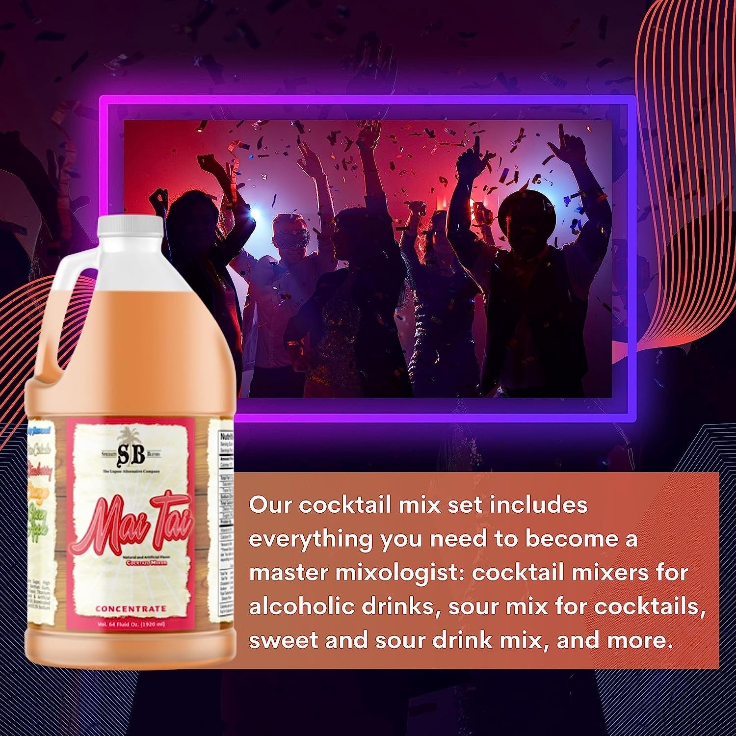 Specialty Blends Mai Tai Flavored Syrup Cocktail Mixer Concentrate, Made with Organic Mai Tai Flavor Syrups For Drinks, 1/2 Gallon (Pack of 1) - with Bonus Worldwide Nutrition Multi Purpose Key Chain