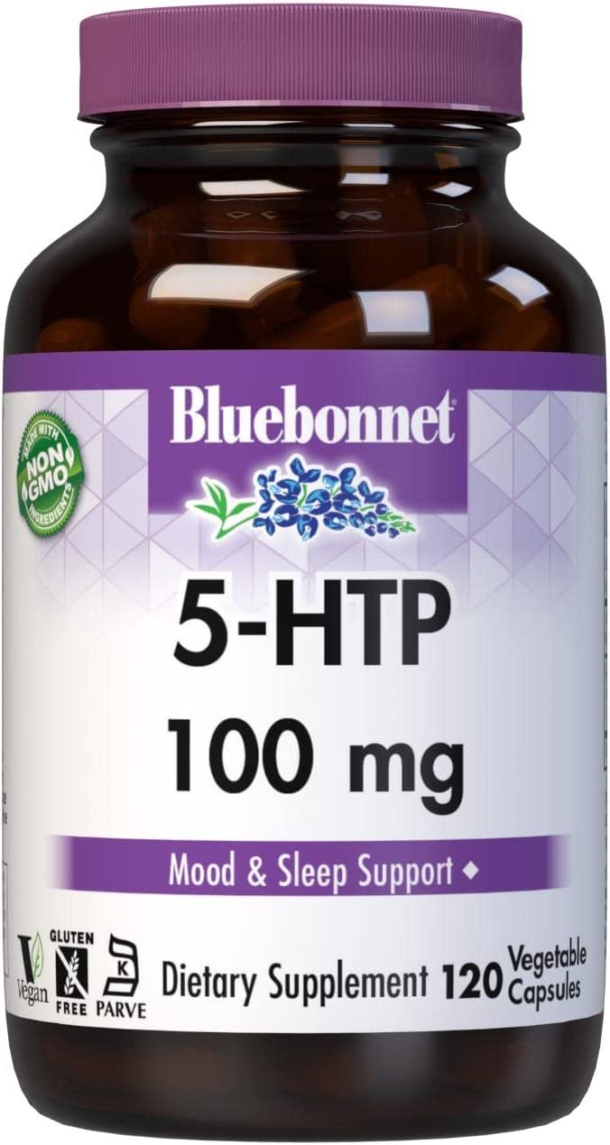 Bluebonnet Nutrition 5-HTP(Hydroxytrypophan) 100mg, for Neurotransmitter Support*, Supports Positive Mood*, Soy-Free, Gluten-Free, Non-GMO, Kosher Certified, Vegan, White,120 Vegetable Capsule