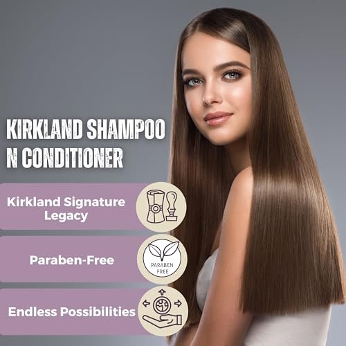 Kirkland Signature - Salon Formula Moisture Shampoo 33.8 Oz & Conditioner 33.8 Oz - Sulfate & Paraben-Free - Kirkland Signature Hair Conditioner Shampoo Set & Multi-Purpose Key Chain