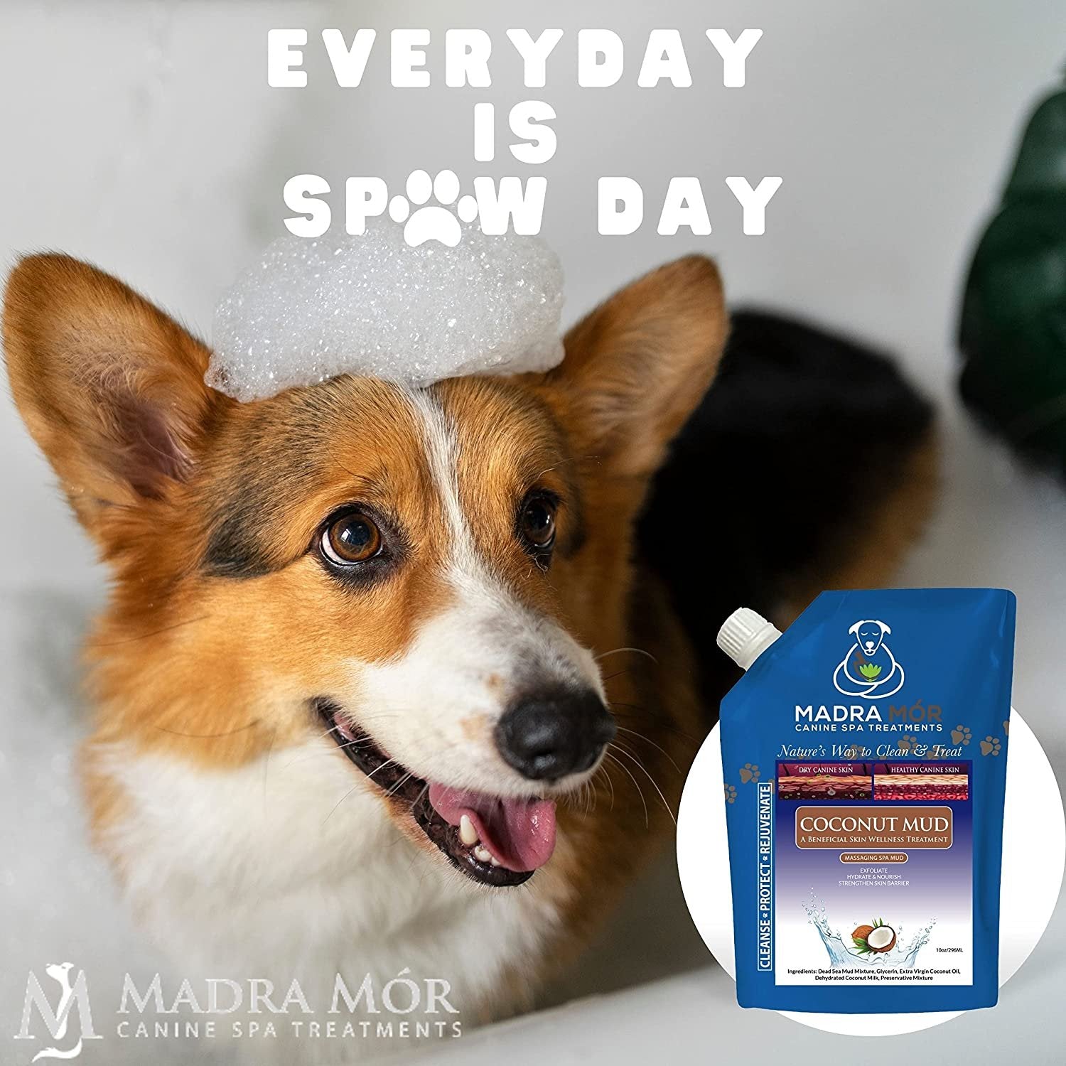 Madra Mor Coconut Mud Dog Wash Spa Mud Dog Essentials | Dog Bath | Dog Grooming | Dry Skin for Dogs Treatment | Dog Coat Skin Care Products | 10oz Pouch w Worldwide Nutrition Multi Purpose Key Chain