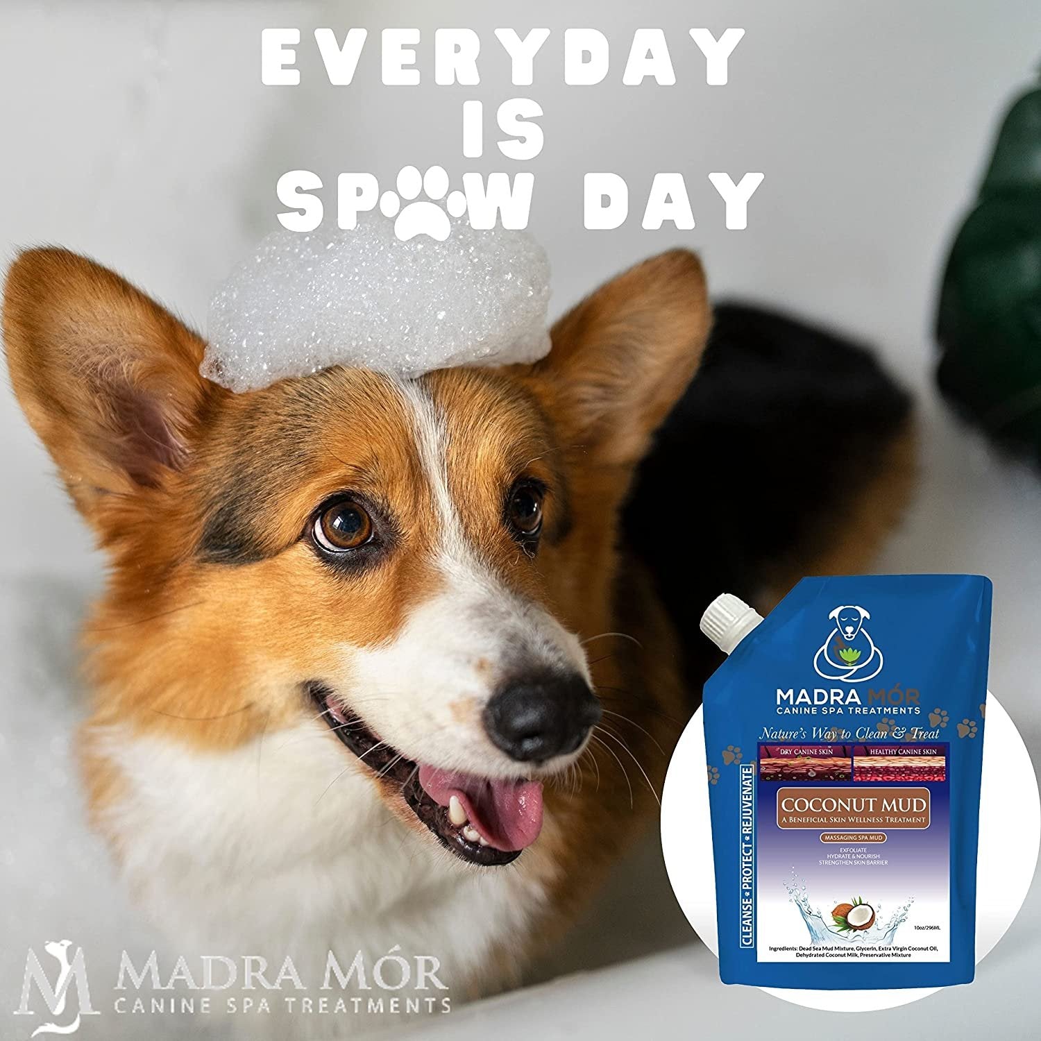 Madra Mor Massaging SPA Mud - Luxurious Dog Skin Wellness Treatment - Cleanse - Protect - Rejuvenate - Coconut Mud - 1 Pack (10oz) - with Multi-Purpose Key Chain