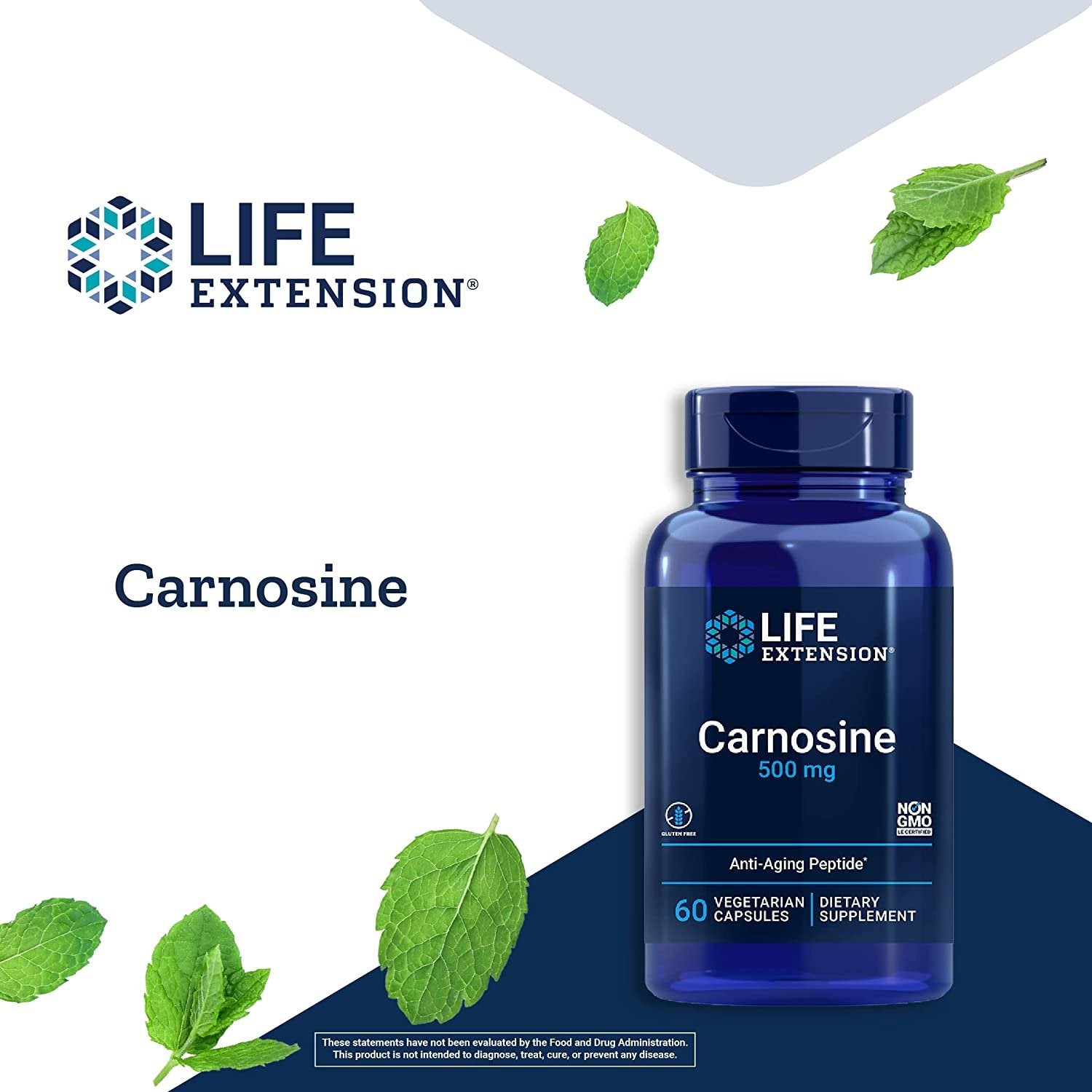 Life Extension Carnosine 500mg Potent, Anti-Aging L-Carnosine Supplement - Antioxidant - Non-GMO, Gluten-Free - 60 Vegetarian Capsules