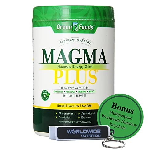 Green Foods Corp. Magma Plus Nature's Energy Drink - Supports the Digestive, Nervous, Immune and Muscle System - 10.6 oz - with Key Chain