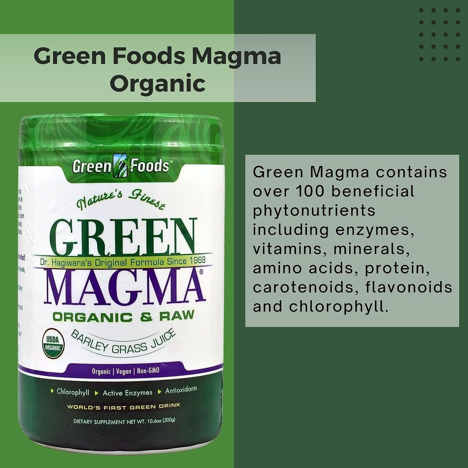 Green Foods Green Magma Organic and Raw - Barley Grass Juice Powder - Digestive Health - 10.6 oz - Pack of 1 with Keychain