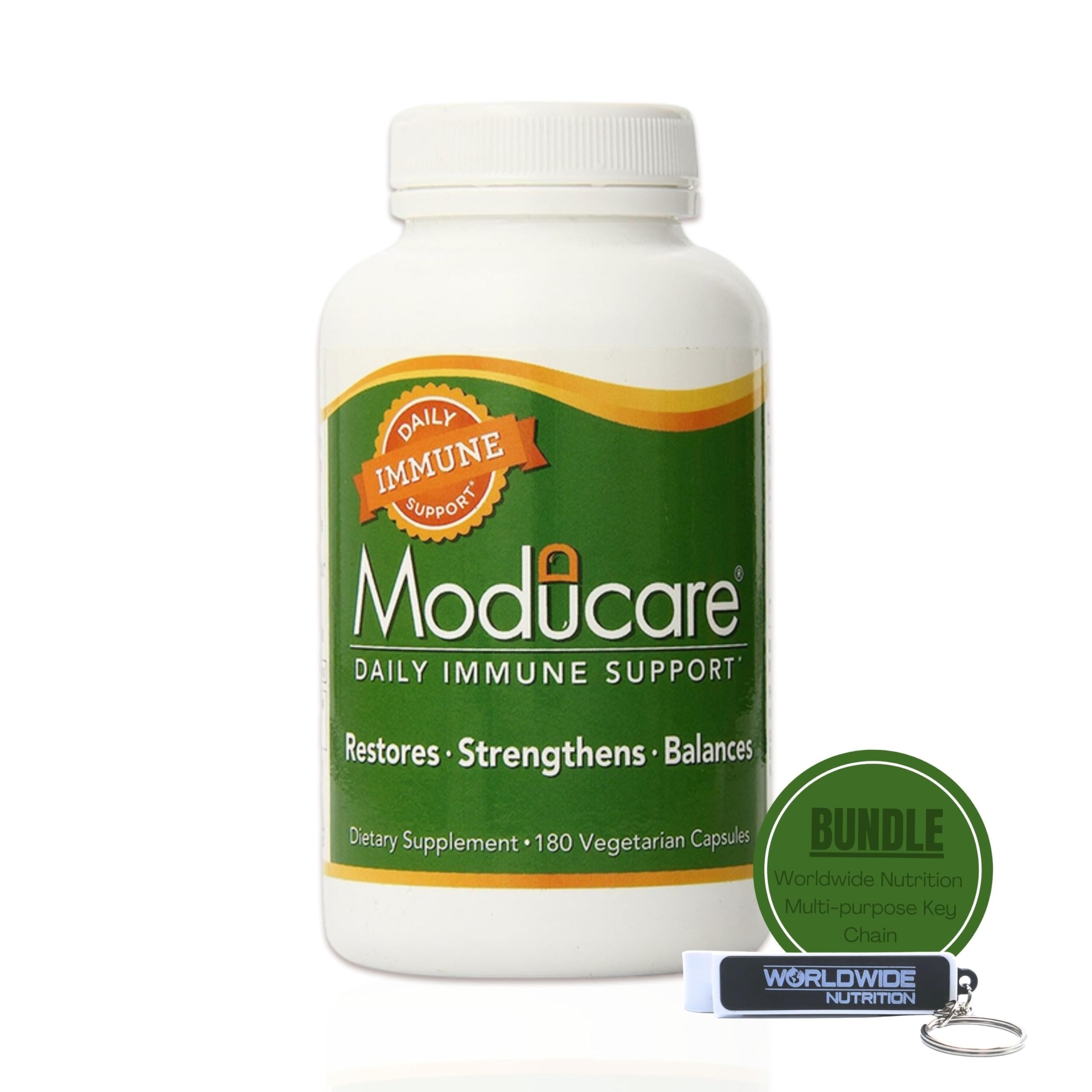 Worldwide Nutrition Bundle, 2 Items: Moducare Daily Immune Support, Plant Sterol Dietary Supplement, 180 Vegetarian Capsules and Multi-Purpose Key Chain