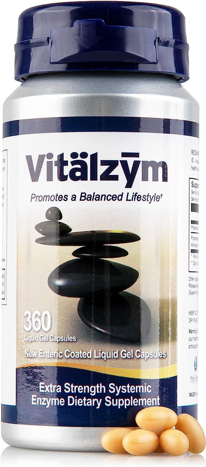 VITÄLZYM Proteolytic Systemic Enzymes Liquid Gel Capsules with Serrapeptase, Immune and Joint Support, Natural Ache Relief Plus Fertility Supplement - Pack of 1