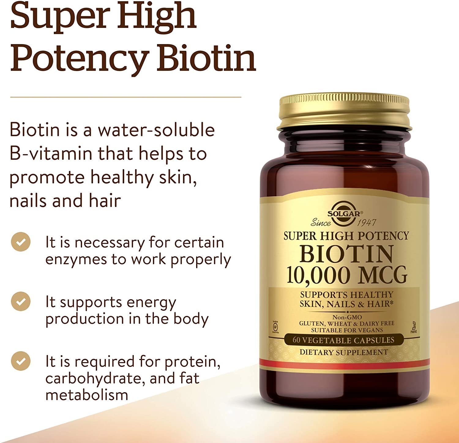 Solgar Biotin 10,000 mcg, 60 Vegetable Capsules - 60 Servings