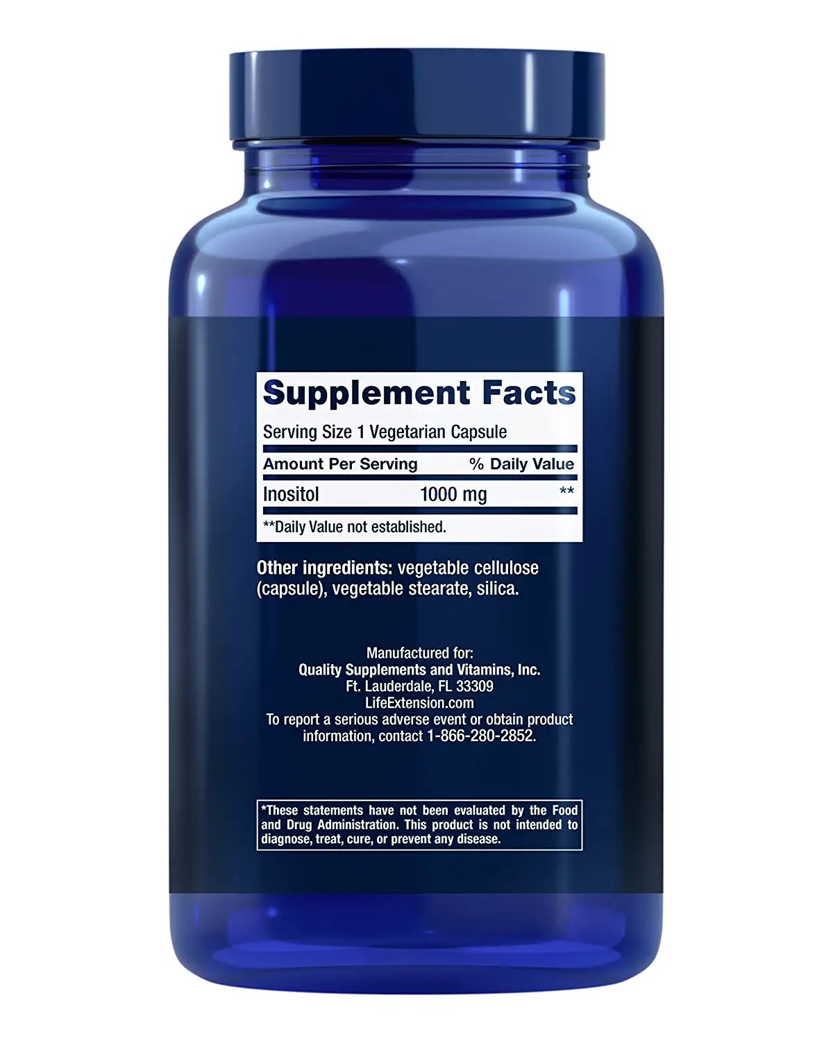 Life Extension Inositol Caps 1000 mg - Myo-inositol Supplement Pills - Gluten-Free, Non-GMO, Vegetarian - 360 Capsules