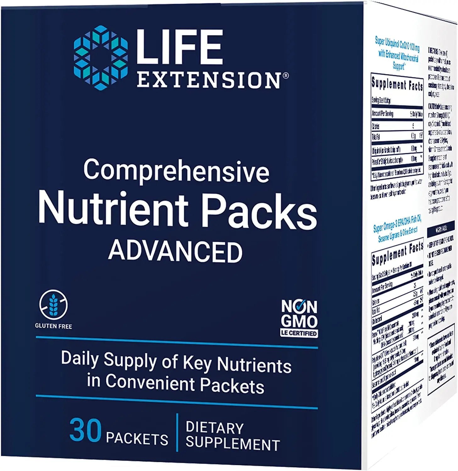 Life Extension Comprehensive Nutrient Packs Advanced - Oil-based Nutrients - Multivitamin & Minerals Supplements with Omega-3, CoQ10 For Health And Longevity – Gluten Free, Non-GMO - 30 Packets