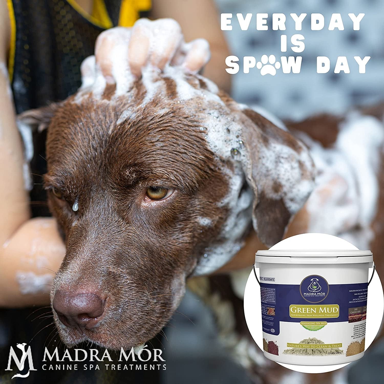 Madra Mor Massaging SPA Mud - Luxurious Dog Skin Wellness Treatment - Cleanse - Protect - Rejuvenate - Green Mud - 1 Pail (7.5lb) - with Multi-Purpose Key Chain