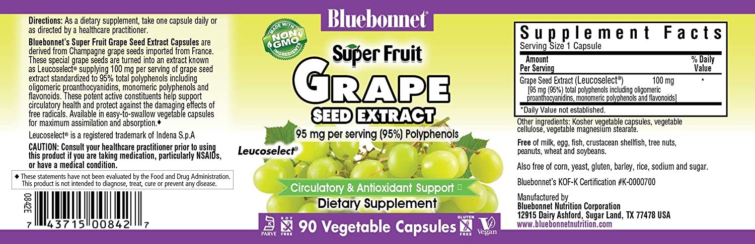 BlueBonnet Super Fruit Grape Seed Extract Supplement, 90 Count