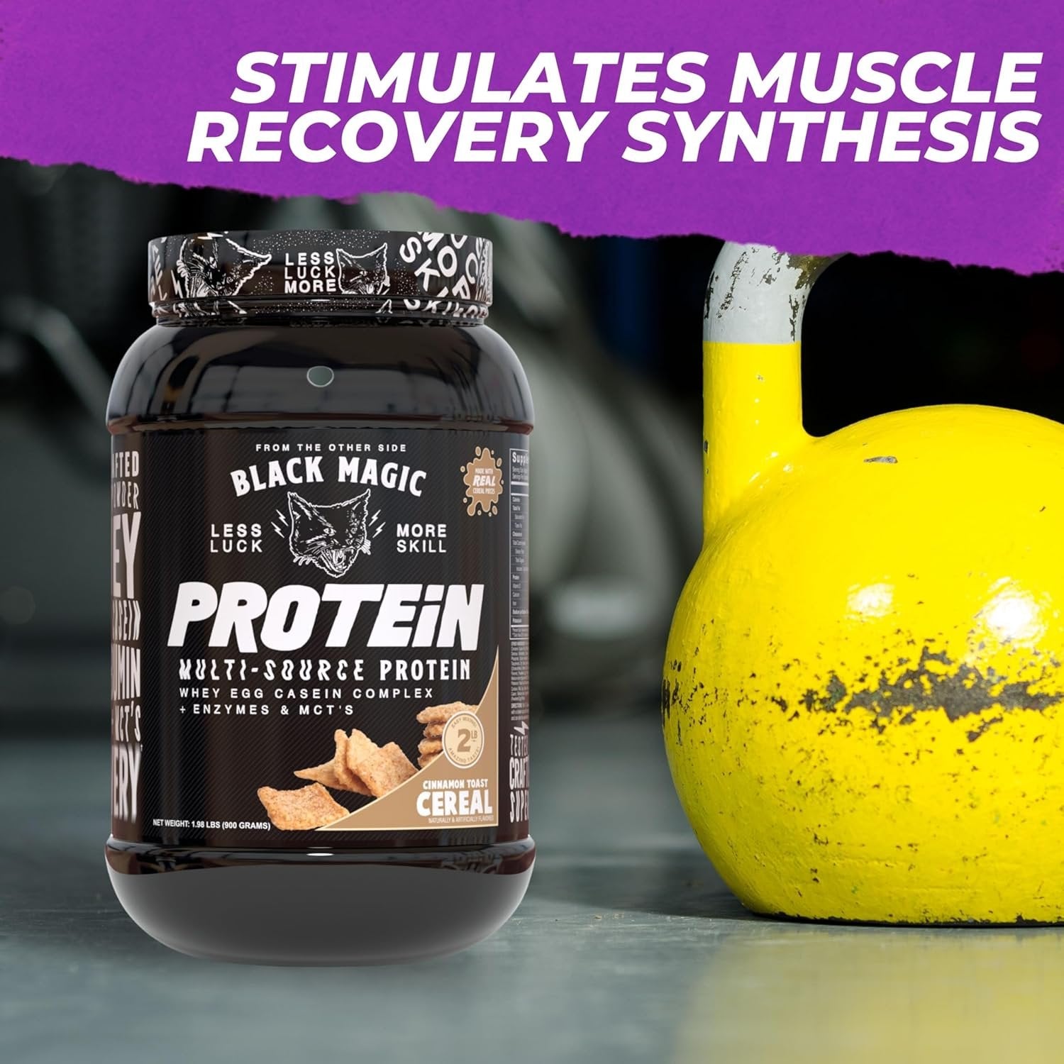 Black Magic Multi-Source Protein - Whey, Egg, and Casein Complex with Enzymes & MCT Powder - Pre Workout and Post Workout - Honey Grahms Protein Powder - 24g Protein - 2 LB with Bonus Key Chain