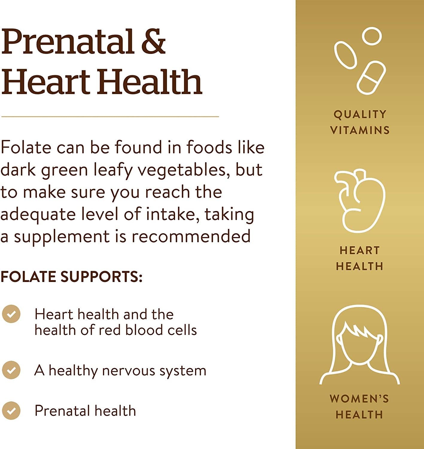 Solgar Folate 1,333 MCG Dietary Folate Equivalent (800 mcg Folic Acid), 250 Tablets - Heart Health, Healthy Nervous System, Prenatal Support - Non-GMO, Vegan, Gluten Free, Dairy Free - 250 Servings
