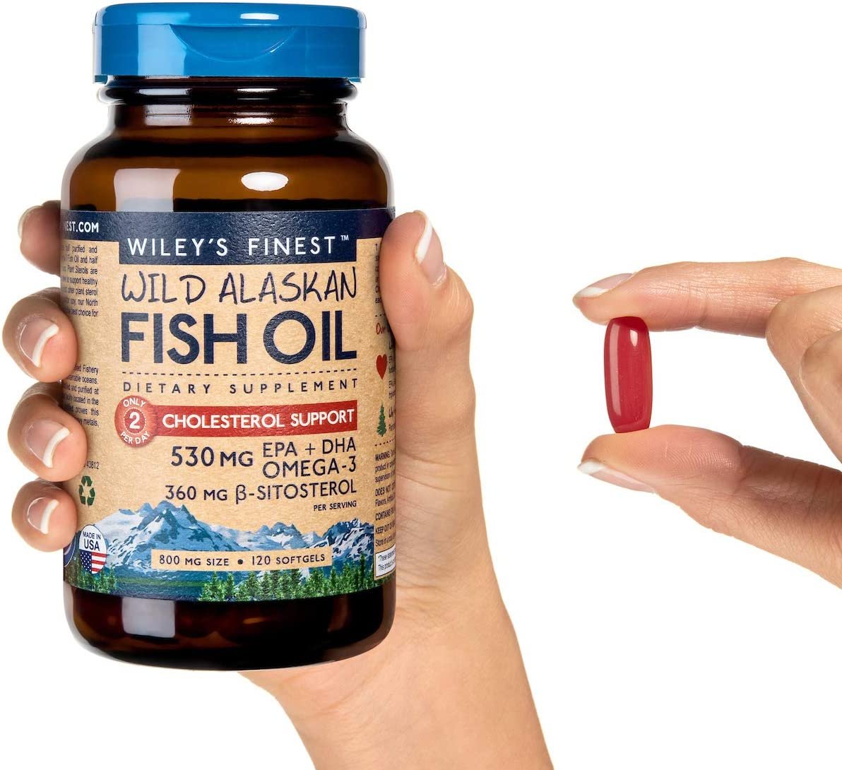 Wiley's Finest Wild Alaskan Fish Oil, Omega 3 530 mg Cholesterol Support, 90 Softgels