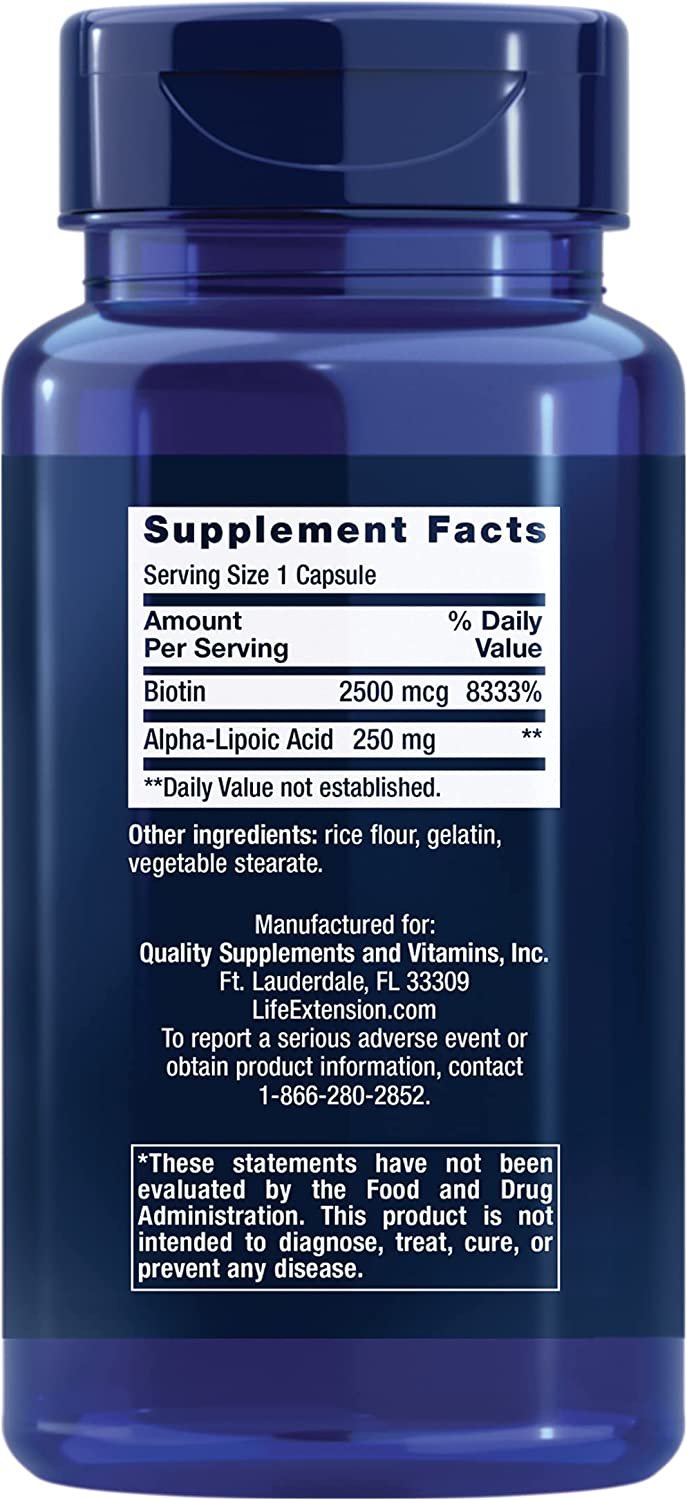 Life Extension Alpha-Lipoic Acid with Biotin - Alpha-Lipoic Acid Supplement Formula Pills for Liver & Nerve Health and Cell Protection Support With Vitamin B- Gluten-Free, Non-GMO - 60 Capsules