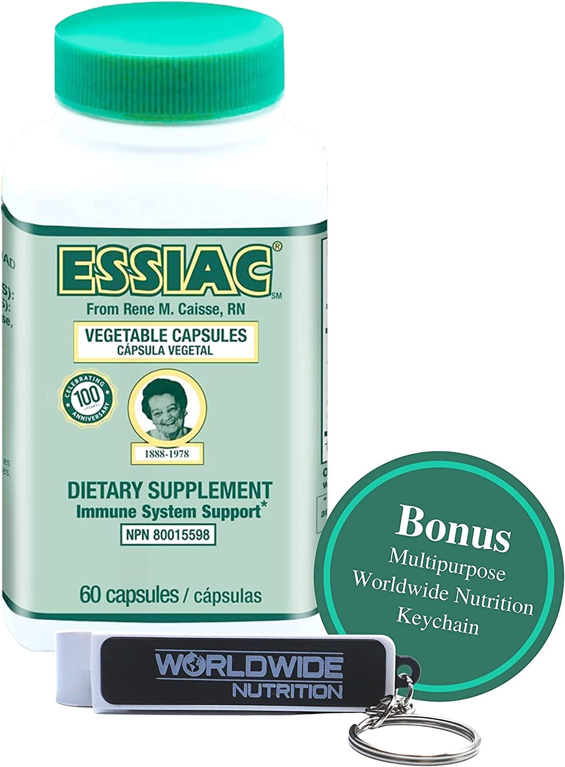 Worldwide Nutrition ESSIAC All-Natural Herbal Extract Capsules | Powerful Antioxidant Blend to Help Promote Overall Health & Well-Being | Original Formula Since 1922-60 Capsules Key Chain