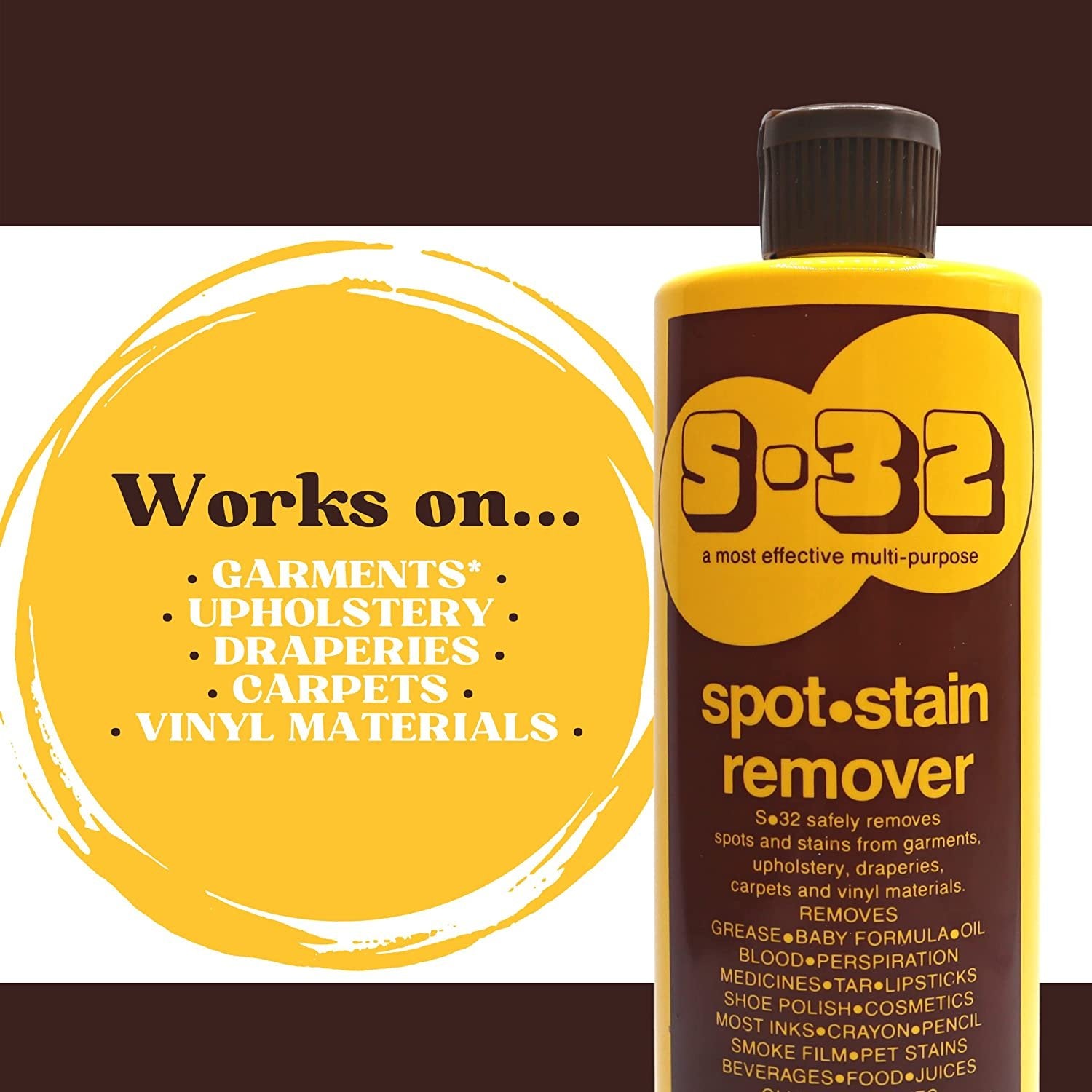 S-32 Liquid Spot and Stain Remover - Multipurpose Cleaner for Laundry, Carpet, Upholstery, and More - Professional Strength Stain Remover - 15 Fl Oz Bottle 4 Pack with Worldwide Nutrition Multi Purpose Key Chain