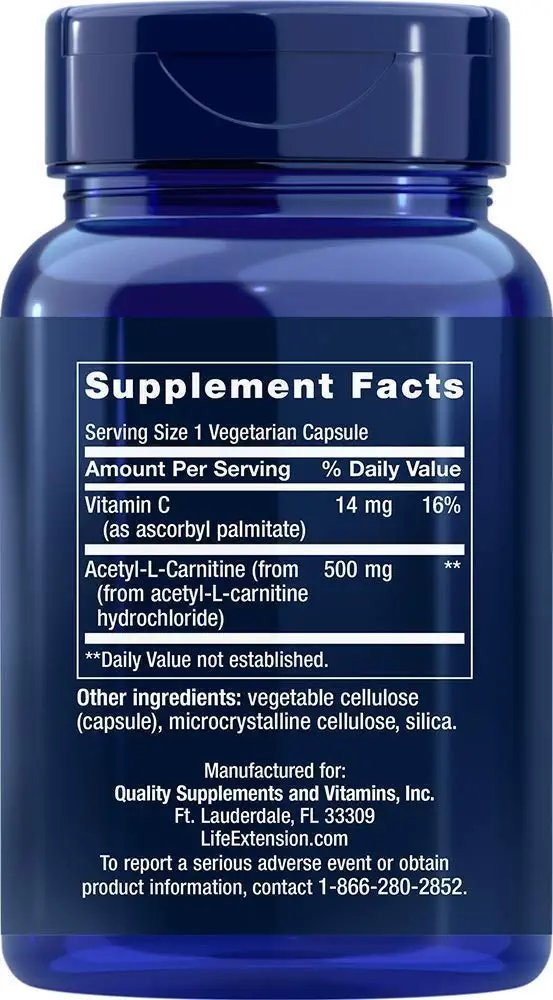 Acetyl L Carnitine 500mg Life Extension 100 VCaps