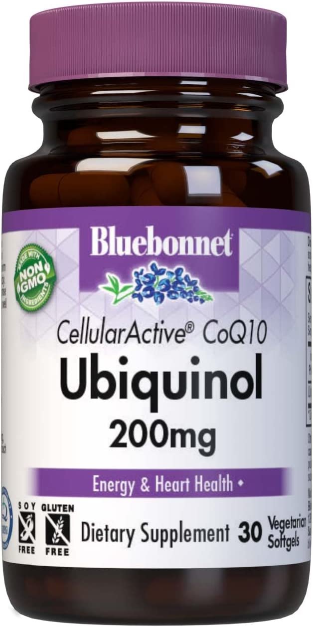 Bluebonnet Nutrition Active CoQ10 Ubiquinol 200mg Vegetarian Softgels, Heart & Cellular Health from Kaneka, Non GMO, Gluten, Soy & Milk Free, White, 30