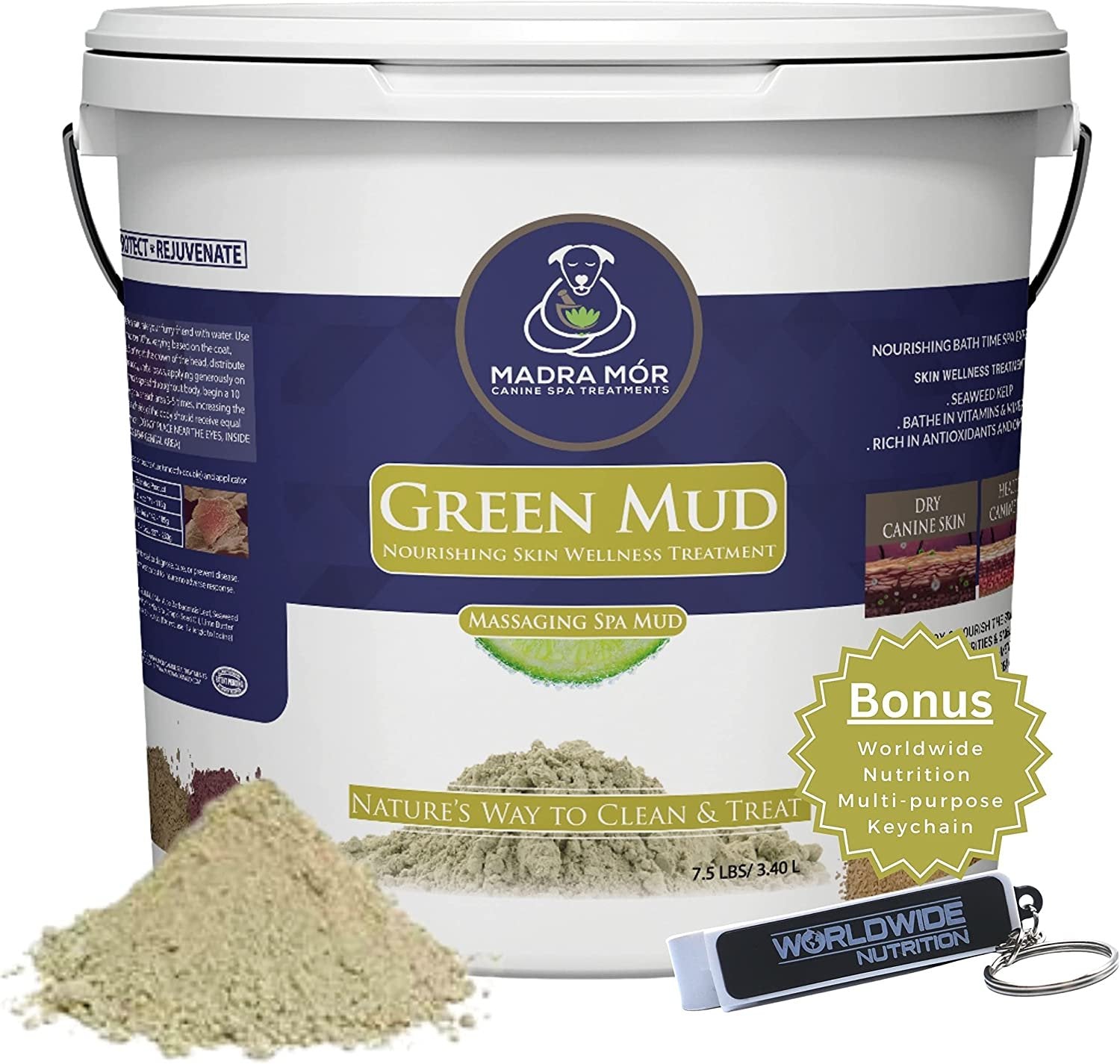 Madra Mor Massaging SPA Mud - Luxurious Dog Skin Wellness Treatment - Cleanse - Protect - Rejuvenate - Green Mud - 1 Pail (7.5lb) - with Multi-Purpose Key Chain