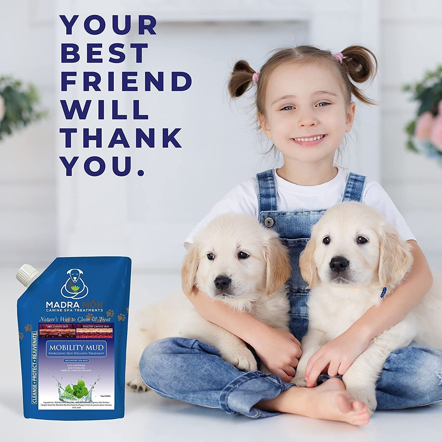 Madra Mor Mobility Dog Essentials Mud Bath | Dog Bath Spa Treatment for Dog Arthritis Pain Relief | Anti Itch Dog Bath for Dog Coat | Dogs Wash for Dog Grooming | 10oz Pouch w Multi Purpose Key Chain