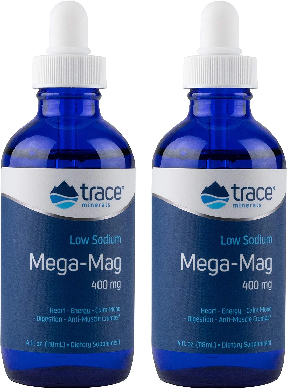 Trace Minerals | Mega-Mag 400 mg Liquid Magnesium Chloride | Supports Normal Blood Pressure, Heart Health, Calm Mood, Digestion, Sleep | Helps with Muscle Cramps, Spasms, Chronic Headaches | 60 Servings, 4 fl oz (2 Pack)