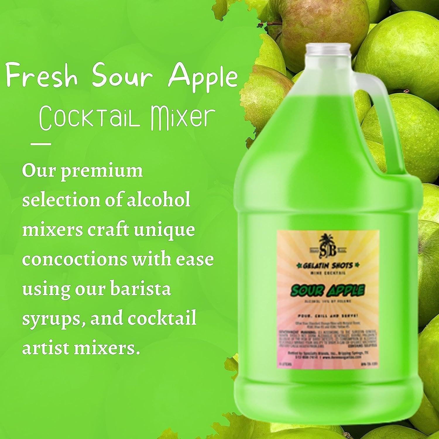 Specialty Blends Sour Apple Flavored Syrup Cocktail Mixer Concentrate, Made with Organic Sour Apple Flavor Syrups For Drinks, 1/2 Gallon, Pack of 1 w/ Bonus Worldwide Nutrition Multi Purpose Key Chain