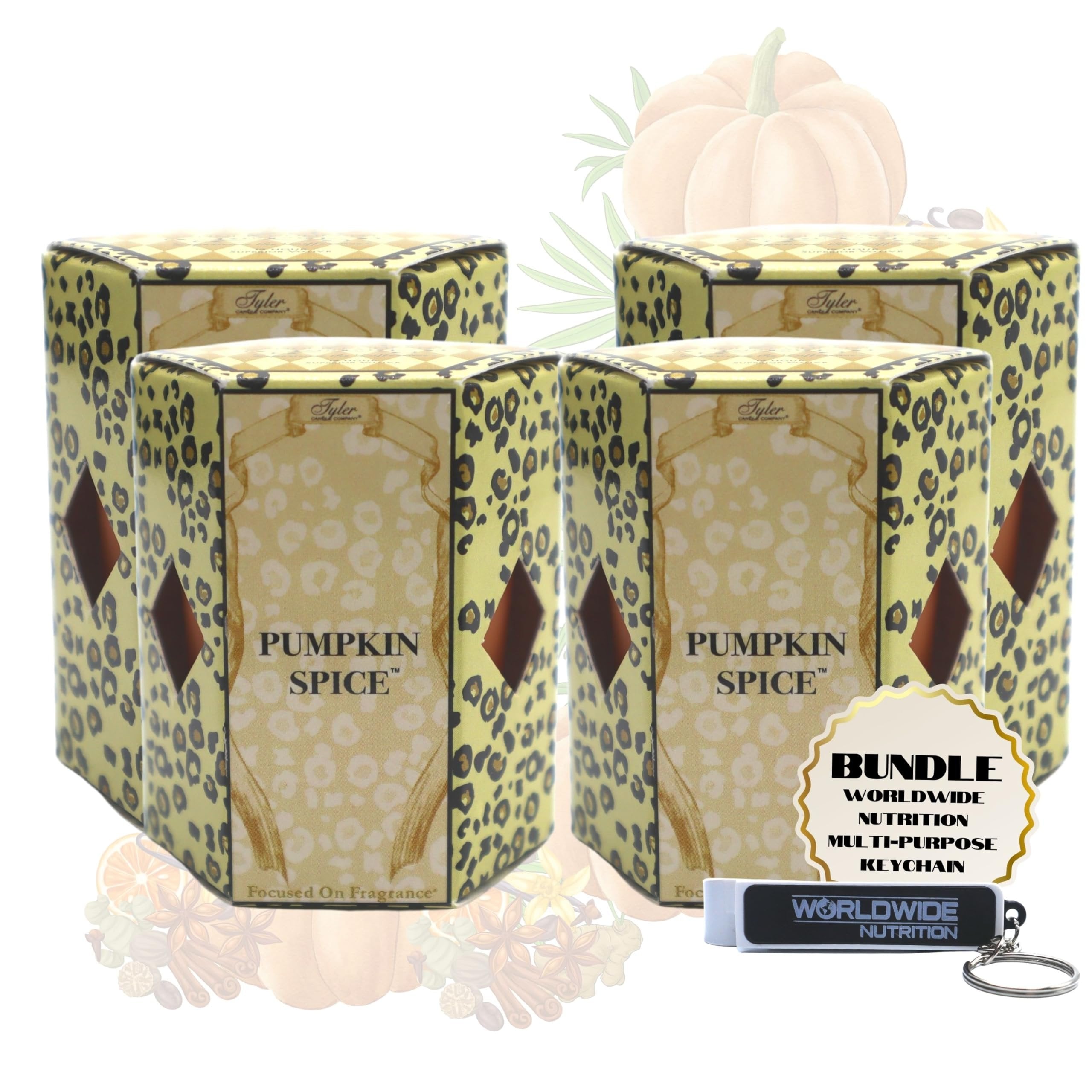 Tyler Candle Company - Tyler Home Fragrance Votive Pumpkin Spice Candle 2Lb Glass Jar 4Ct - Fall Candle Scents, Halloween Candles and Multi-Purpose Key Chain