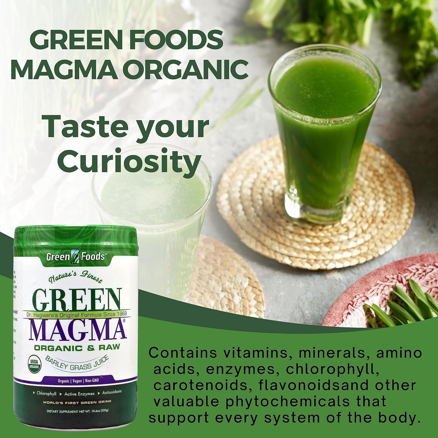 Green Foods Green Magma Organic and Raw - Barley Grass Juice Powder - Digestive Health - 10.6 oz - Pack of 1 with Keychain