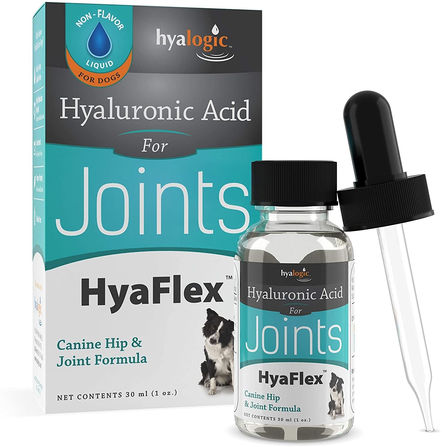 Dog Joint Supplement, Hyalogic Hyaluronic Acid Joint Supplement for Dogs - 30-60 Day Supply, 1oz HA Canine Joint Support, Cartilage Supplement & Dog Coat Supplement, W/ No Fuss Liquid Dropper