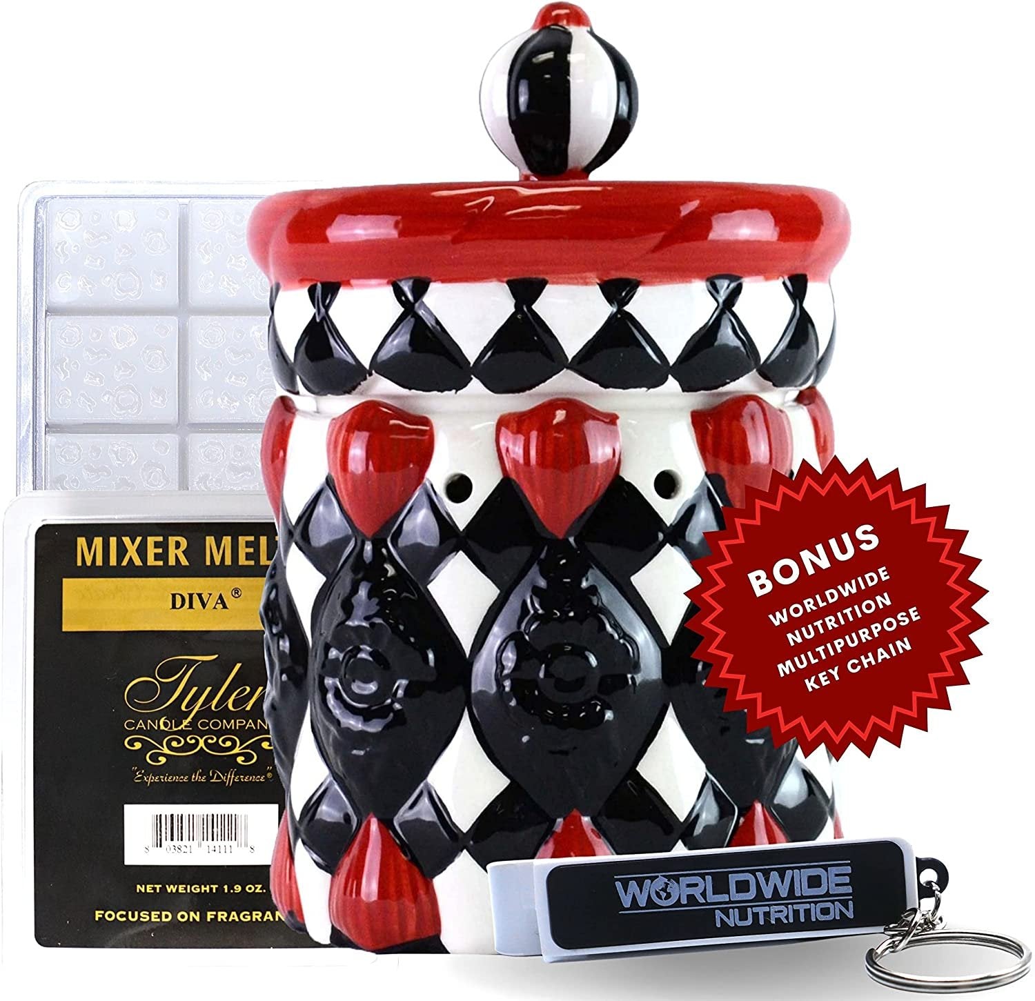 Tyler Candle Company Diva Candle Wax Melt Warmer - Home Decor Candle Accessories with Included 6 Wax Melts - Celebrity Red Radiant Fragrance Wax Warmer - 5.5 x 5" in with Bonus Key Chain