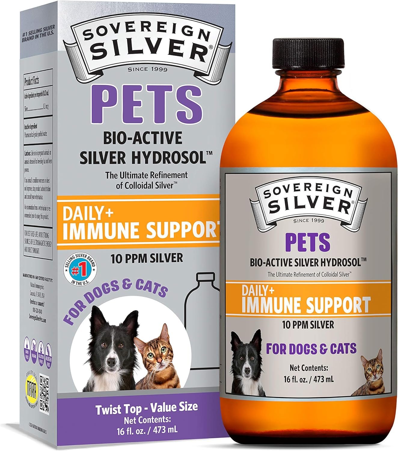 Sovereign Silver Bio-Active Silver Hydrosol for Pets Immune Support, 16 oz.