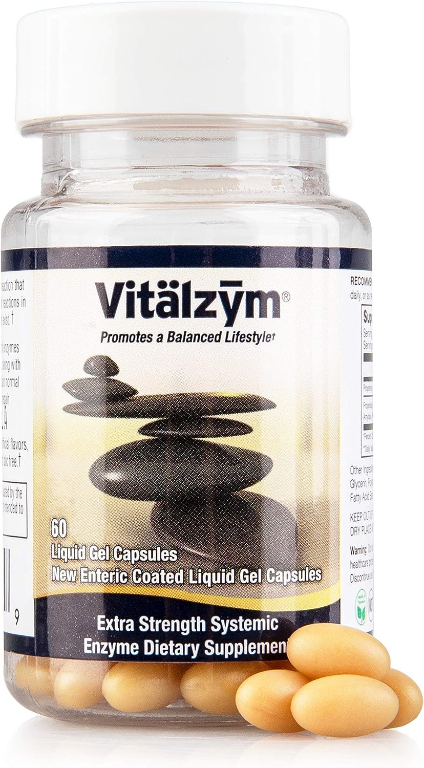 VITÄLZYM Proteolytic Systemic Enzymes Liquid Gel Capsules with Serrapeptase, Immune and Joint Support, Natural Ache Relief Plus Fertility Supplement (60 Capsules)