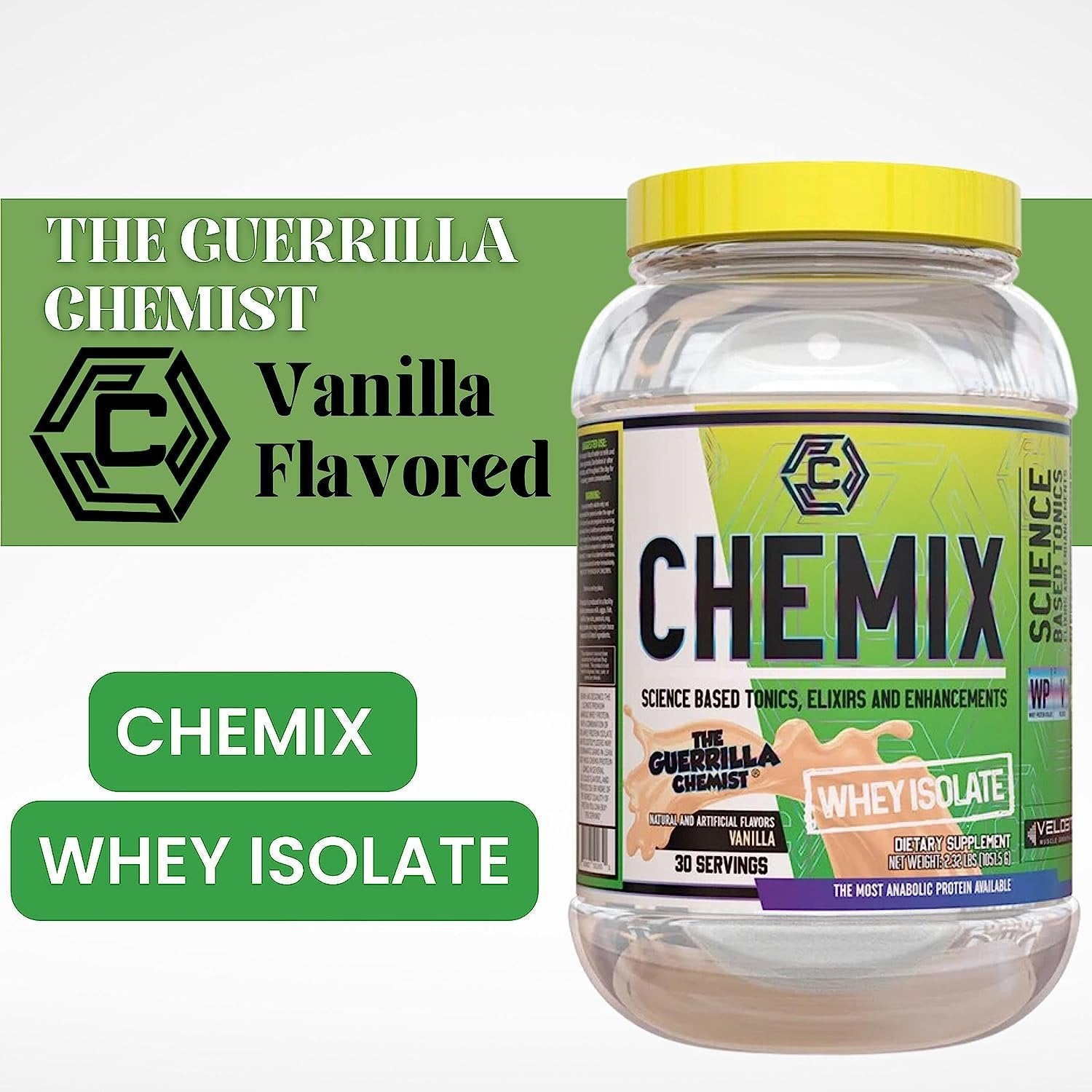 Chemix Whey Protein Isolate Vanilla Flavor - Science Based Tonic, Elixirs and Enhancements - Pure Whey Protein Powder - 1 Pack of 2.32Lbs with Multi-Purpose Keychain