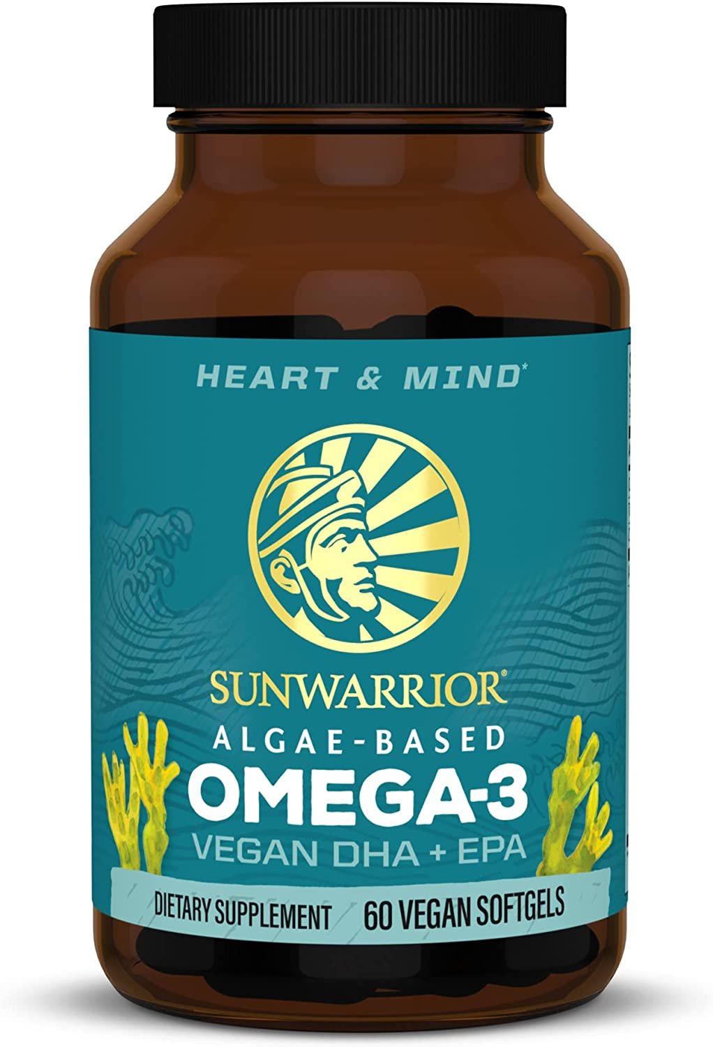 Sunwarrior Vegan Omega 3 DHA & EPA Supplement Algal Oil Preferred Alternative to Fish Oil Supports Brain Eye Joint & Heart Health (60 Count)