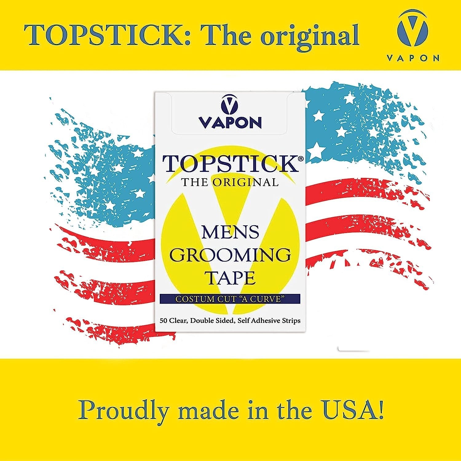 Vapon Topstick The Original Custom Cut "A Curve" Men's Grooming Tape - 50 Strips Box with Bonus Worldwide Nutrition Multi Purpose Key Chain