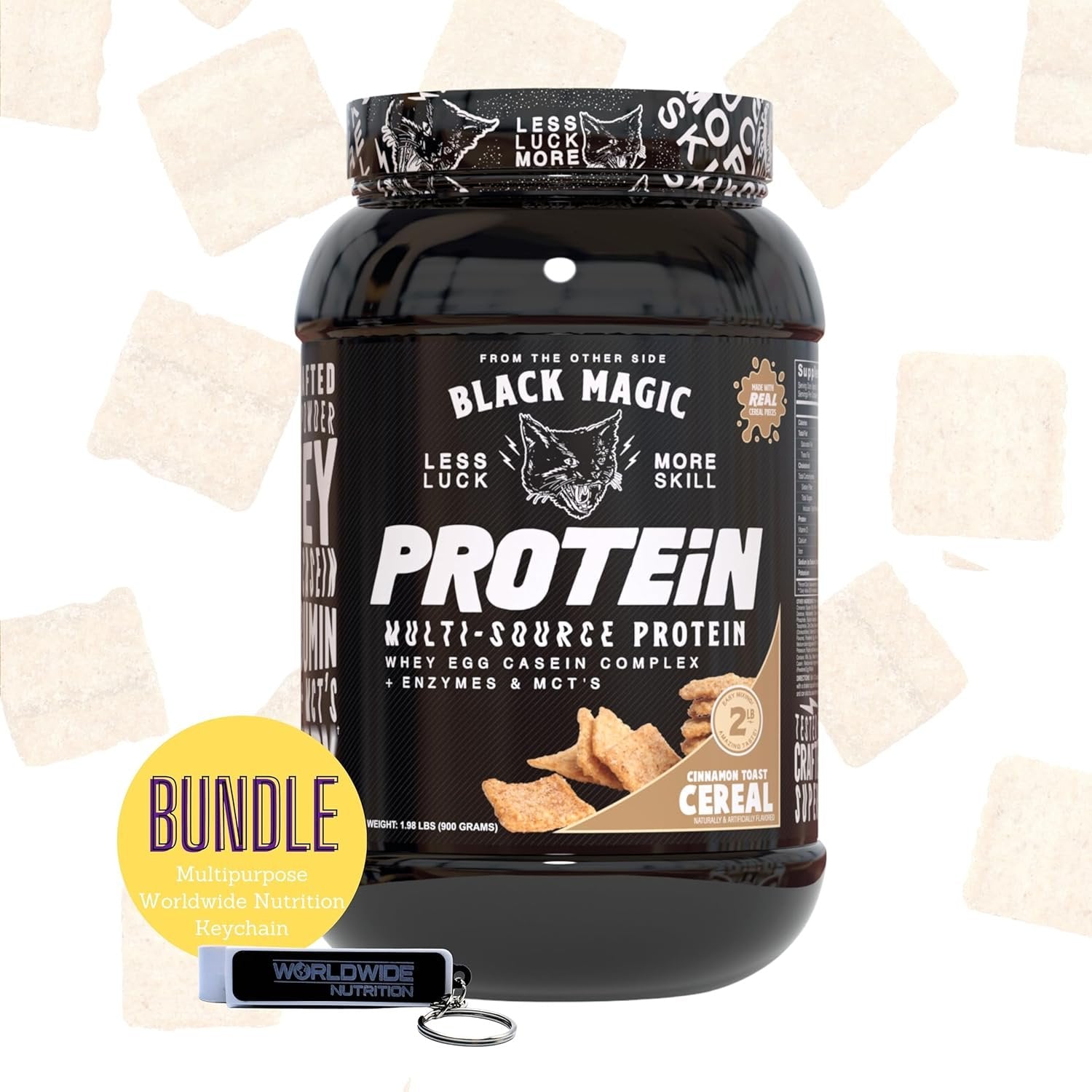 Black Magic Multi-Source Protein - Whey, Egg, and Casein Complex with Enzymes & MCT Powder - Pre Workout and Post Workout - Honey Grahms Protein Powder - 24g Protein - 2 LB with Bonus Key Chain