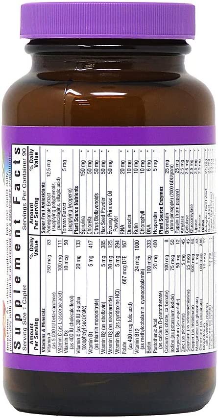 Bluebonnet Super Earth Single Daily Multi-Nutrient Formula Iron Free Caplets, Green, 90 Count